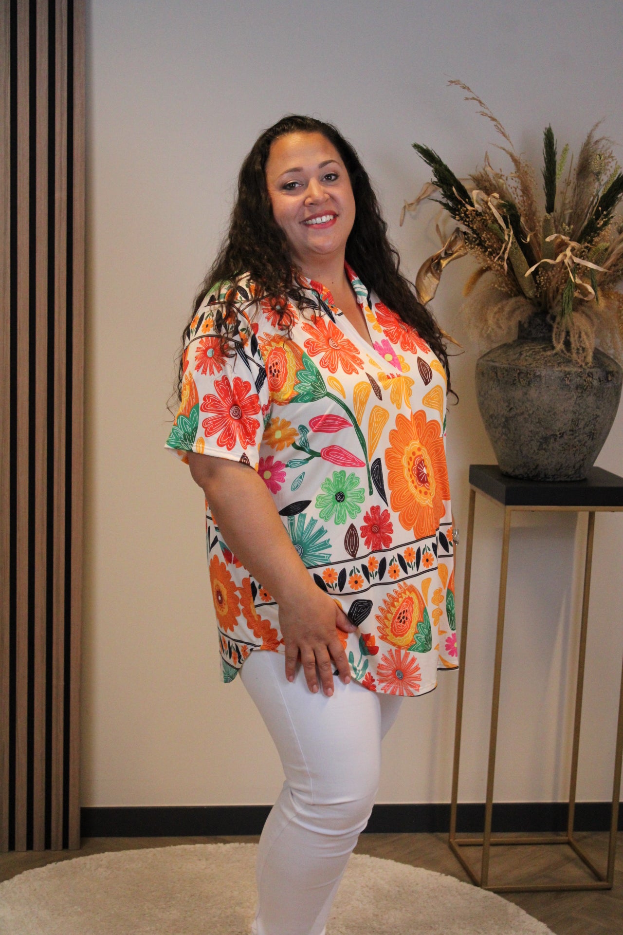 Amelie | Blouse oranje korte mouw 48 t/m 52