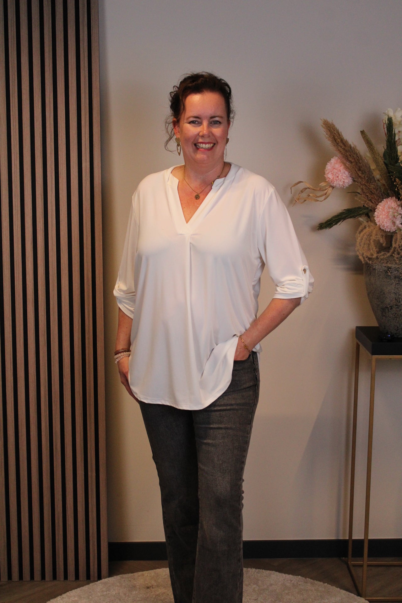 Mara | Blouse wit lange mouw 38 t/m 48