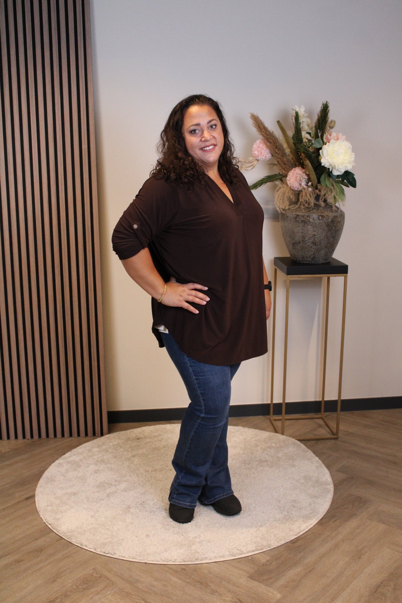 Mara | Blouse bruin lange mouw 48 t/m 52
