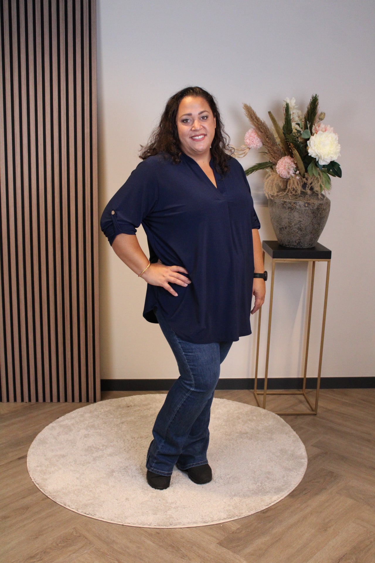 Mara | Blouse navy lange mouw 48 t/m 52
