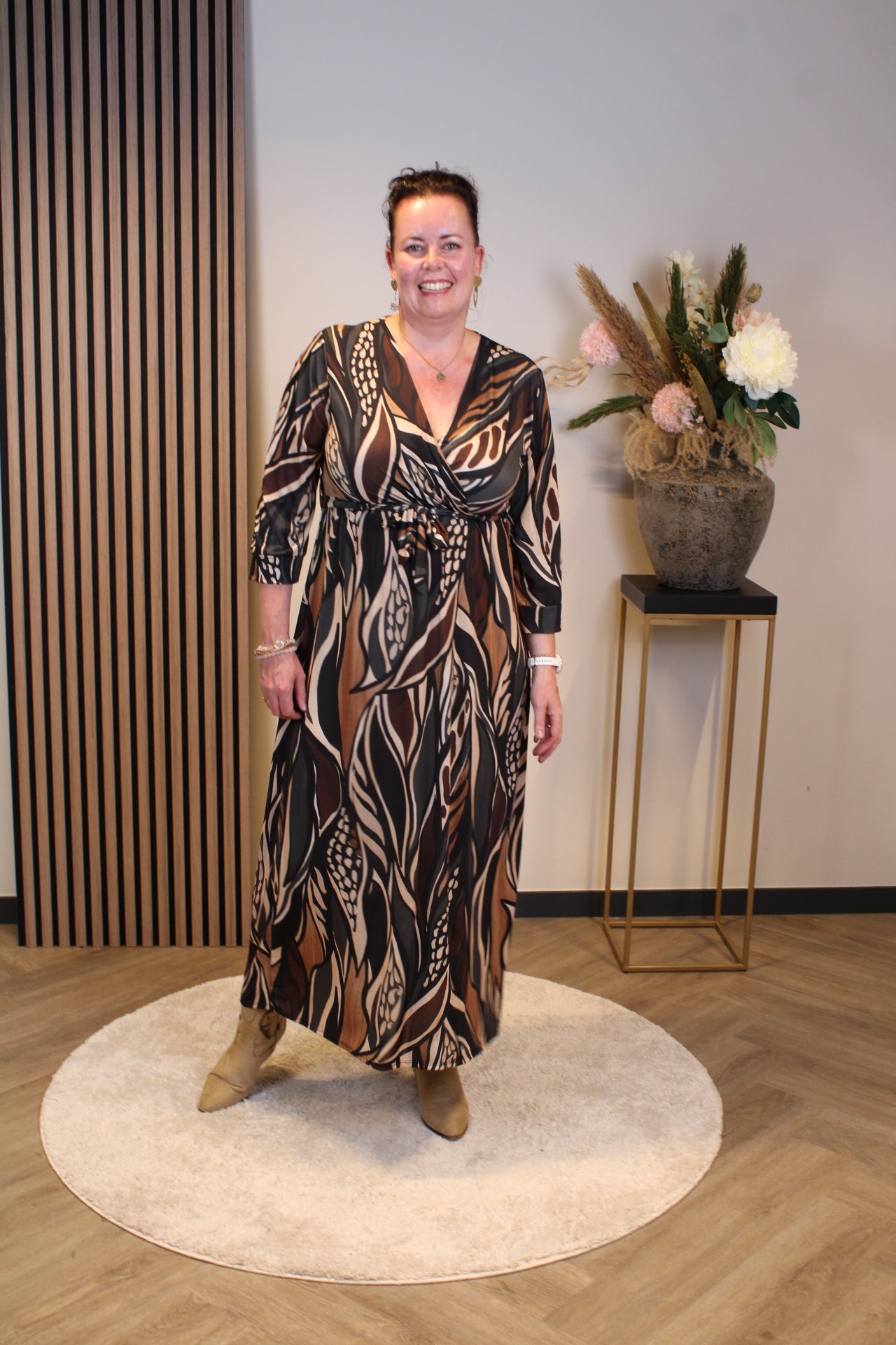 Marise | Jurk bruin lange mouw 46 t/m 50