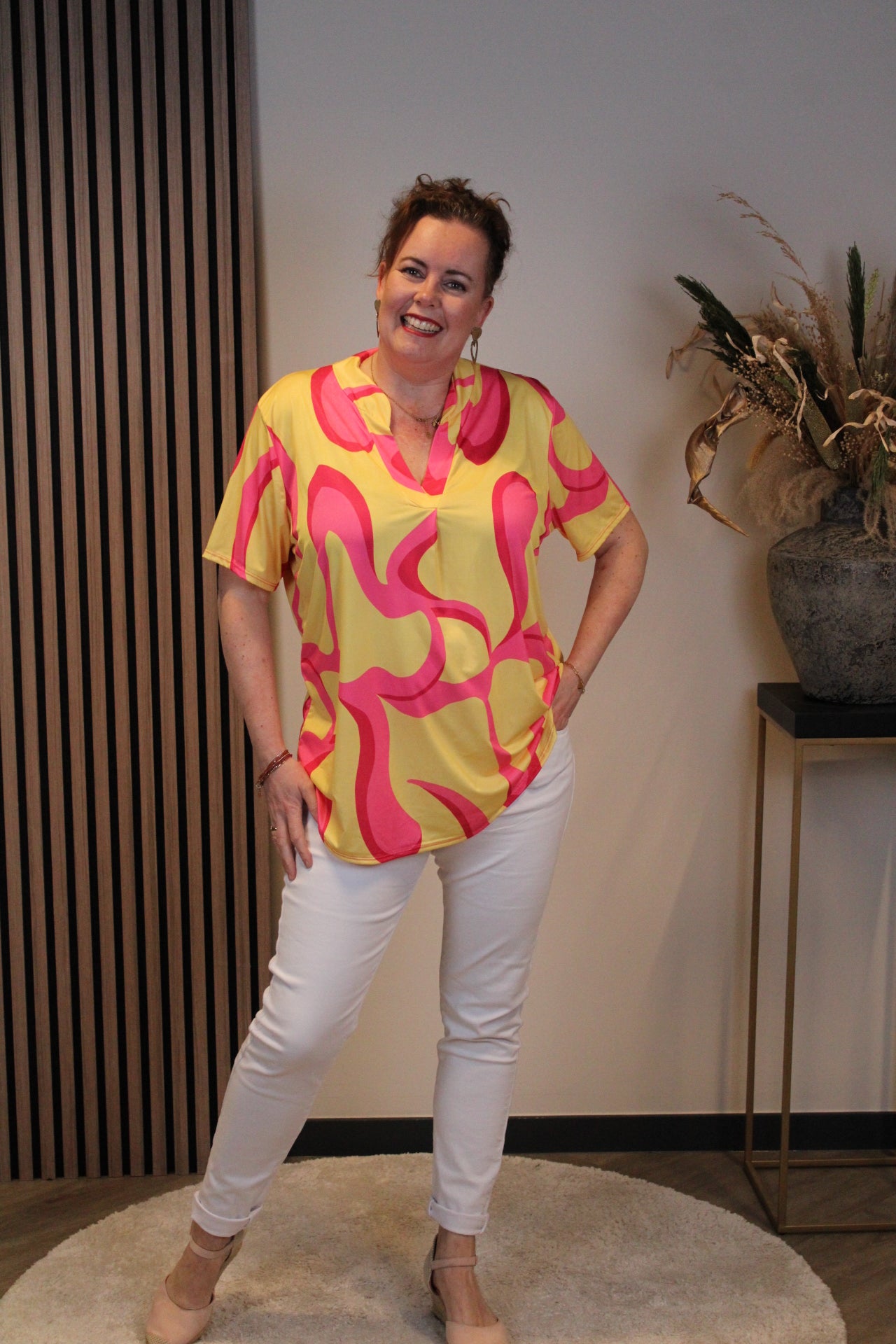 Joy | Blouse geel korte mouw 38 t/m 48
