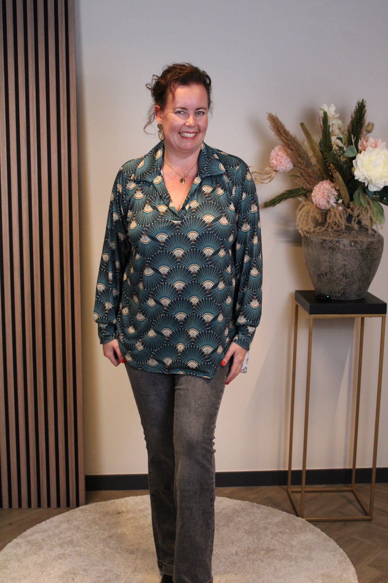 Cora | Blouse aqua met kraagje 38 t/m 48