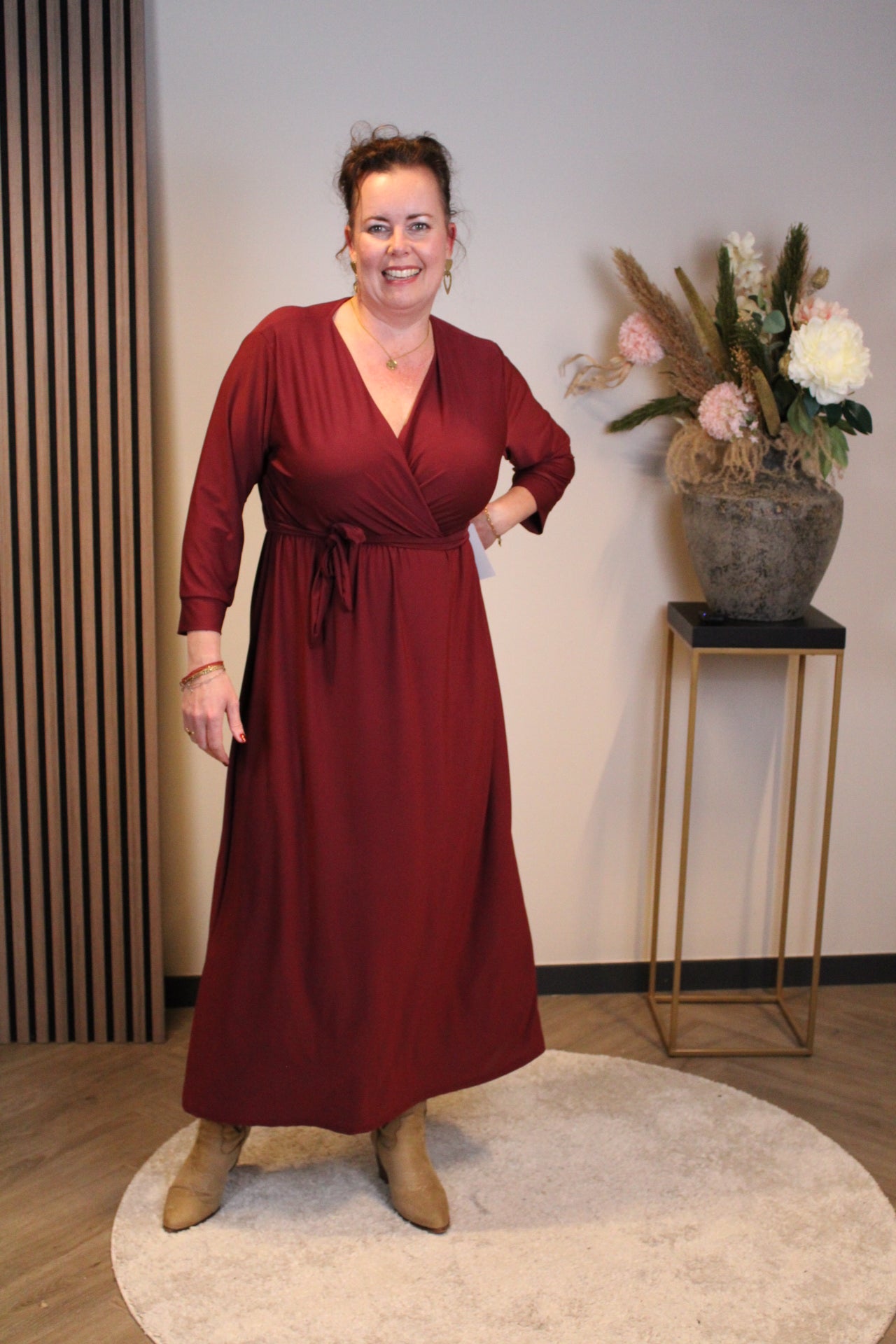 Fresia | Jurk bordeaux lange mouw 46 t/m 50