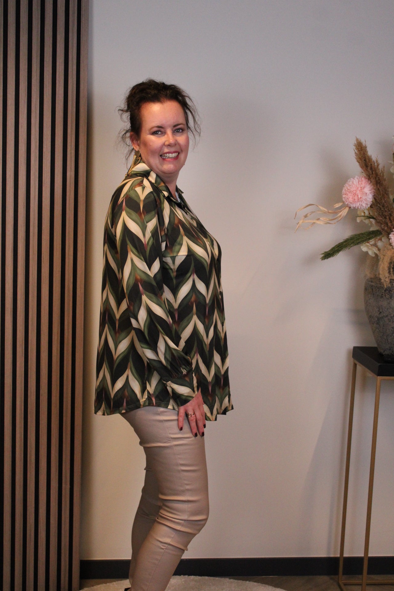 Amber | Blouse groen met knoopjes 38 t/m 48