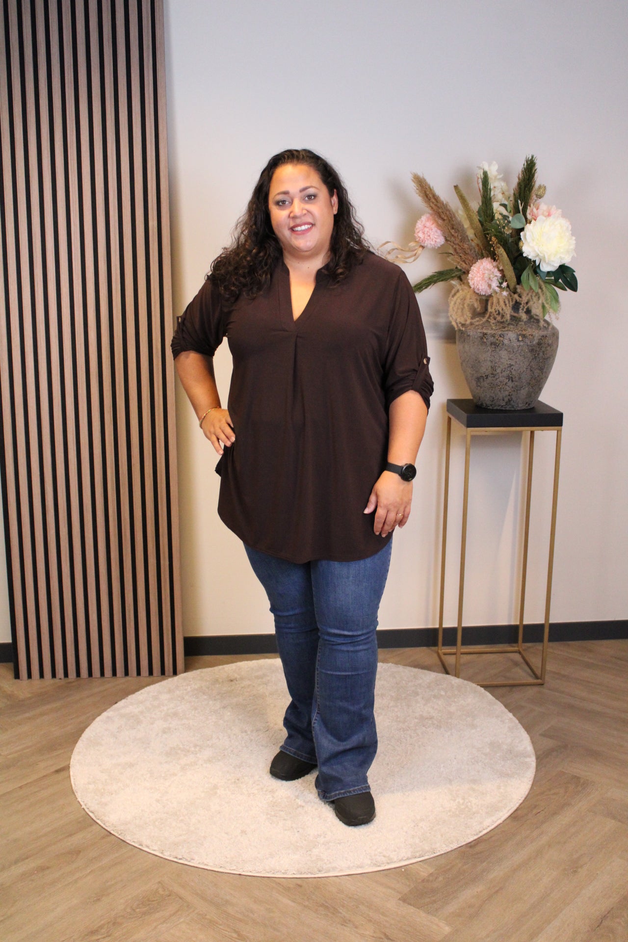 Mara | Blouse bruin lange mouw 48 t/m 52