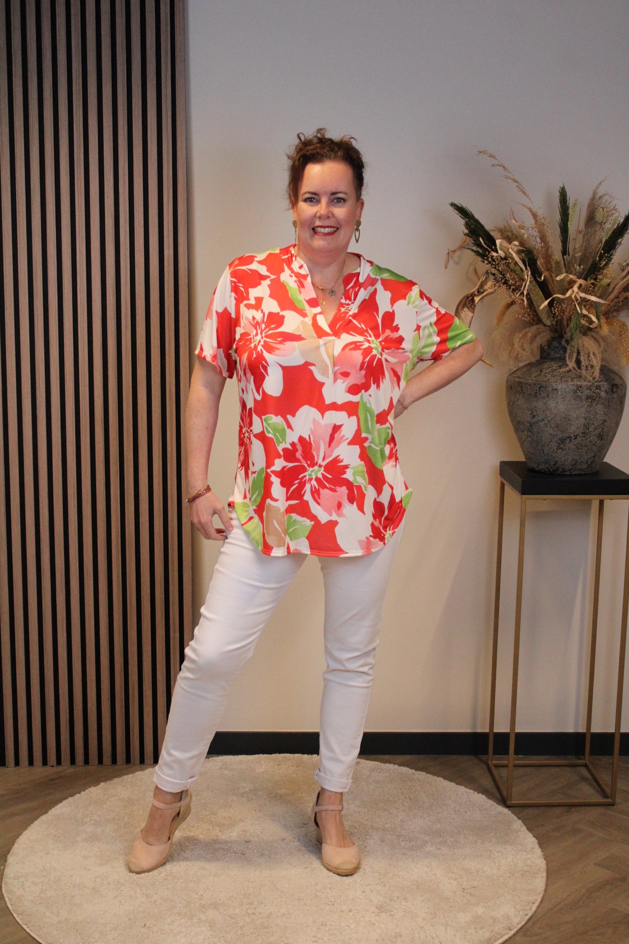 Maartje | Blouse rood korte mouw 38 t/m 48