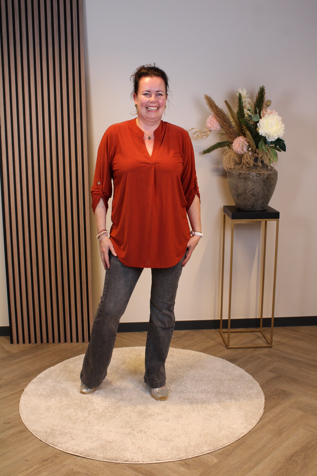 Mara | Blouse roest bruin lange mouw 38 t/m 48