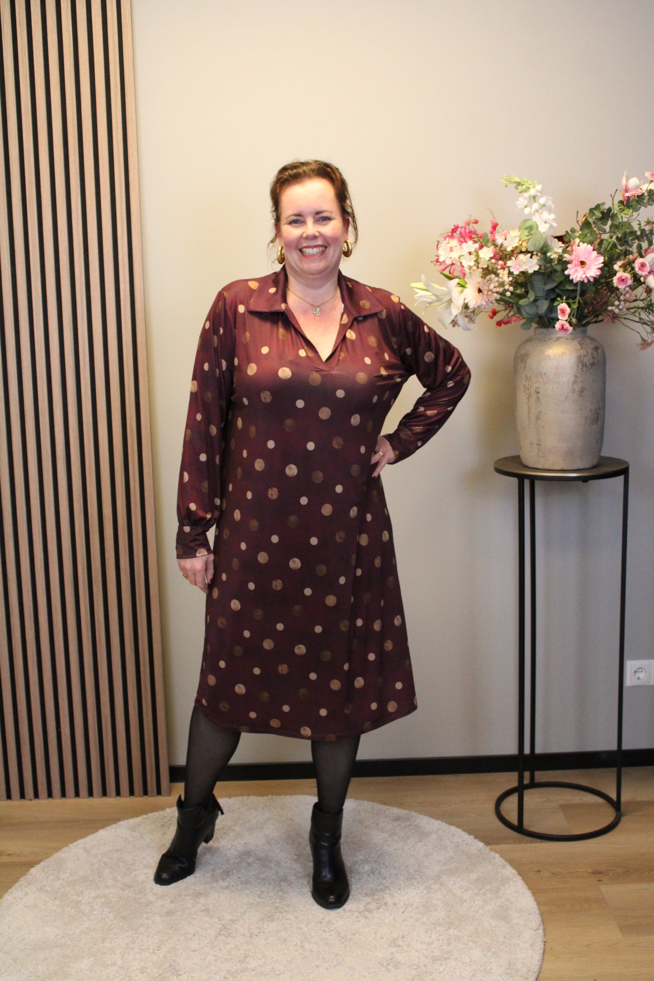 Grace | Jurk bordeaux met kraagje