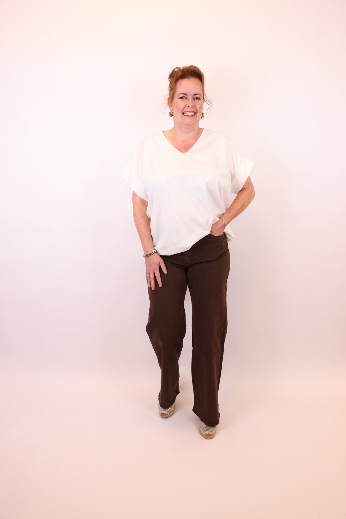 Isis | Wide leg jeans bruin 40 - 48