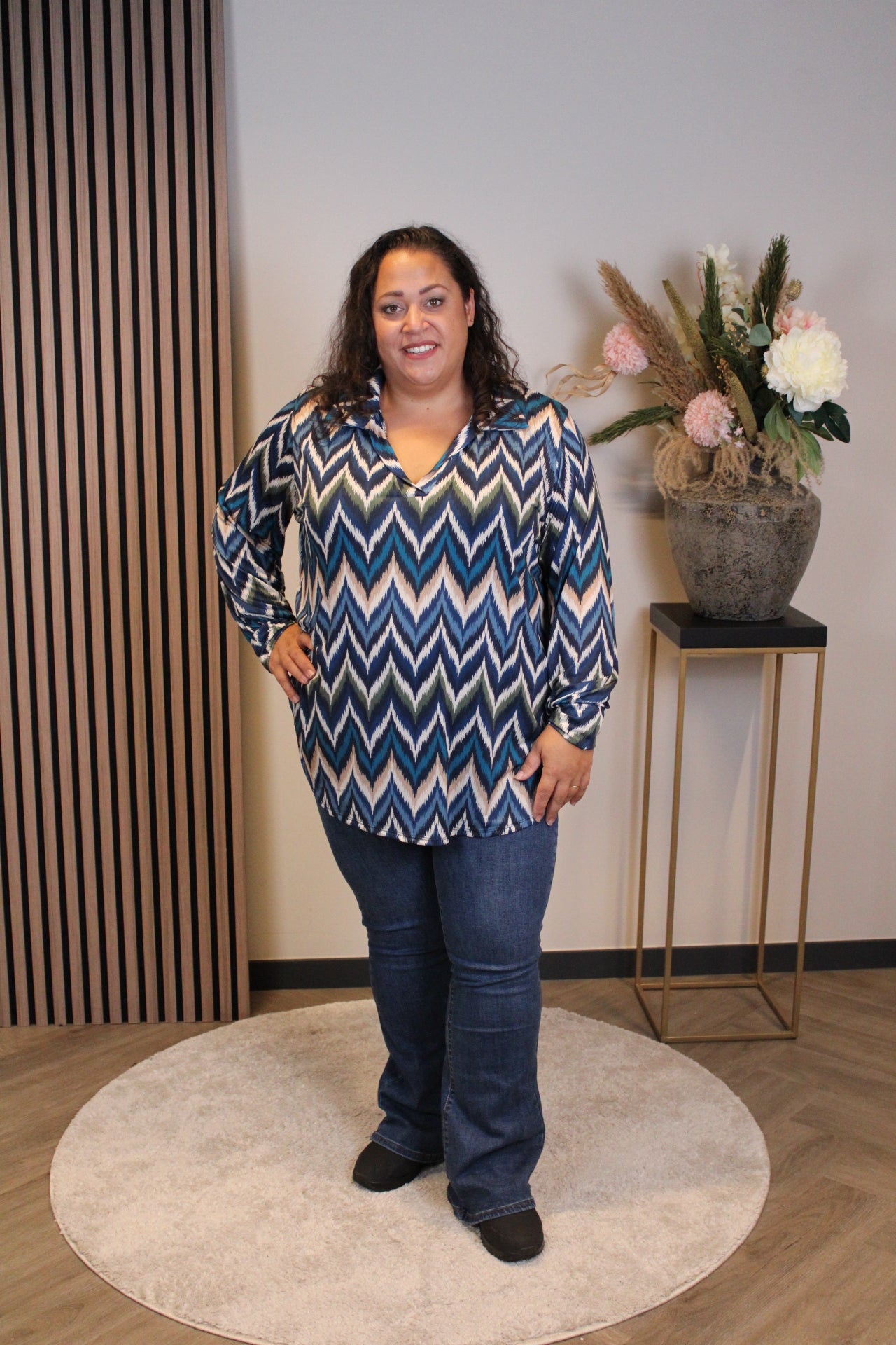 Sietske | Blouse met kraagje blauw 48 t/m 52