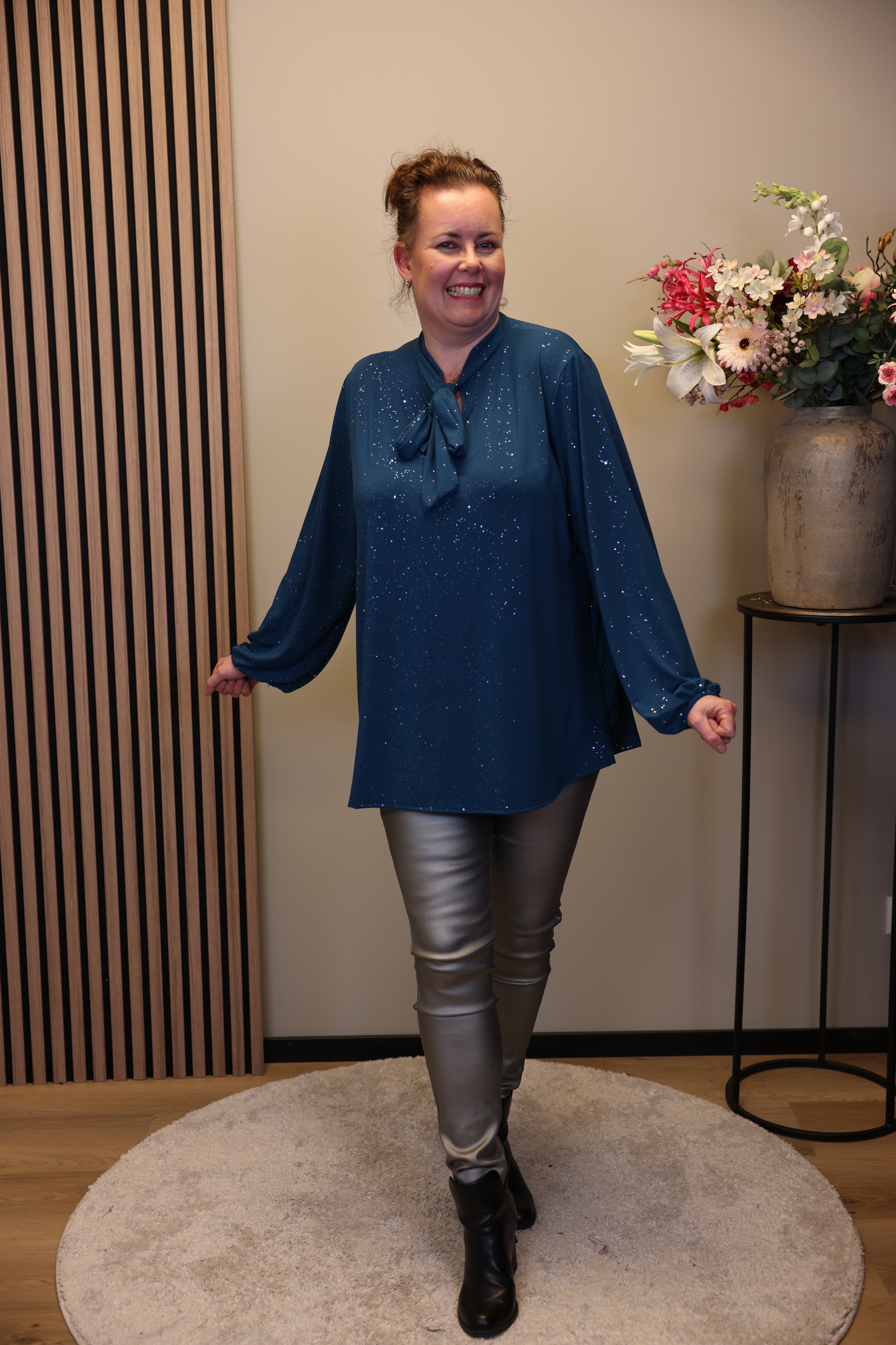 Nala | Broek lerenlook zilver 38 - 50