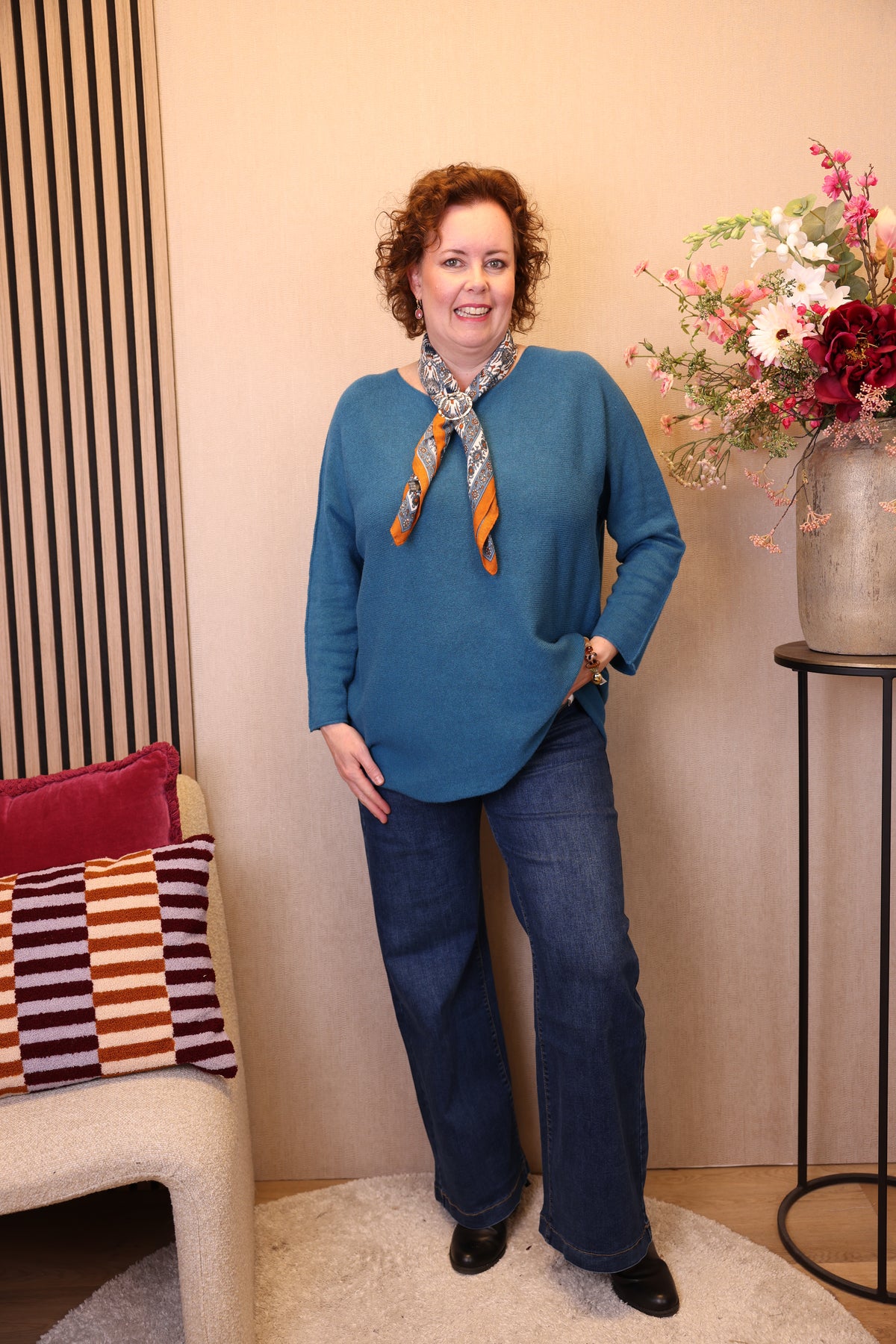 Fleur | Sjaal blauw/oranje