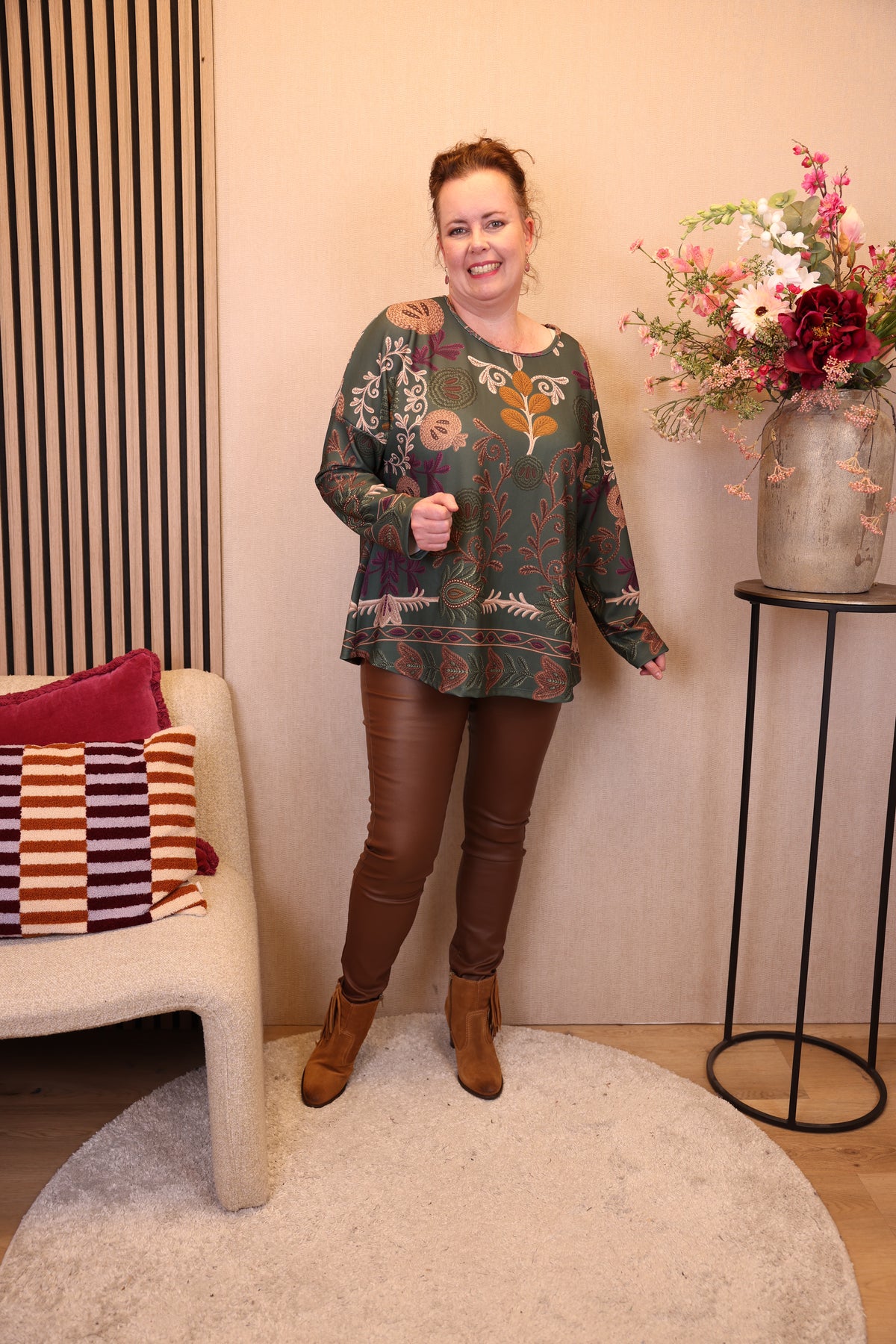 Helen | Lerenlook broek licht bruin 40 - 48