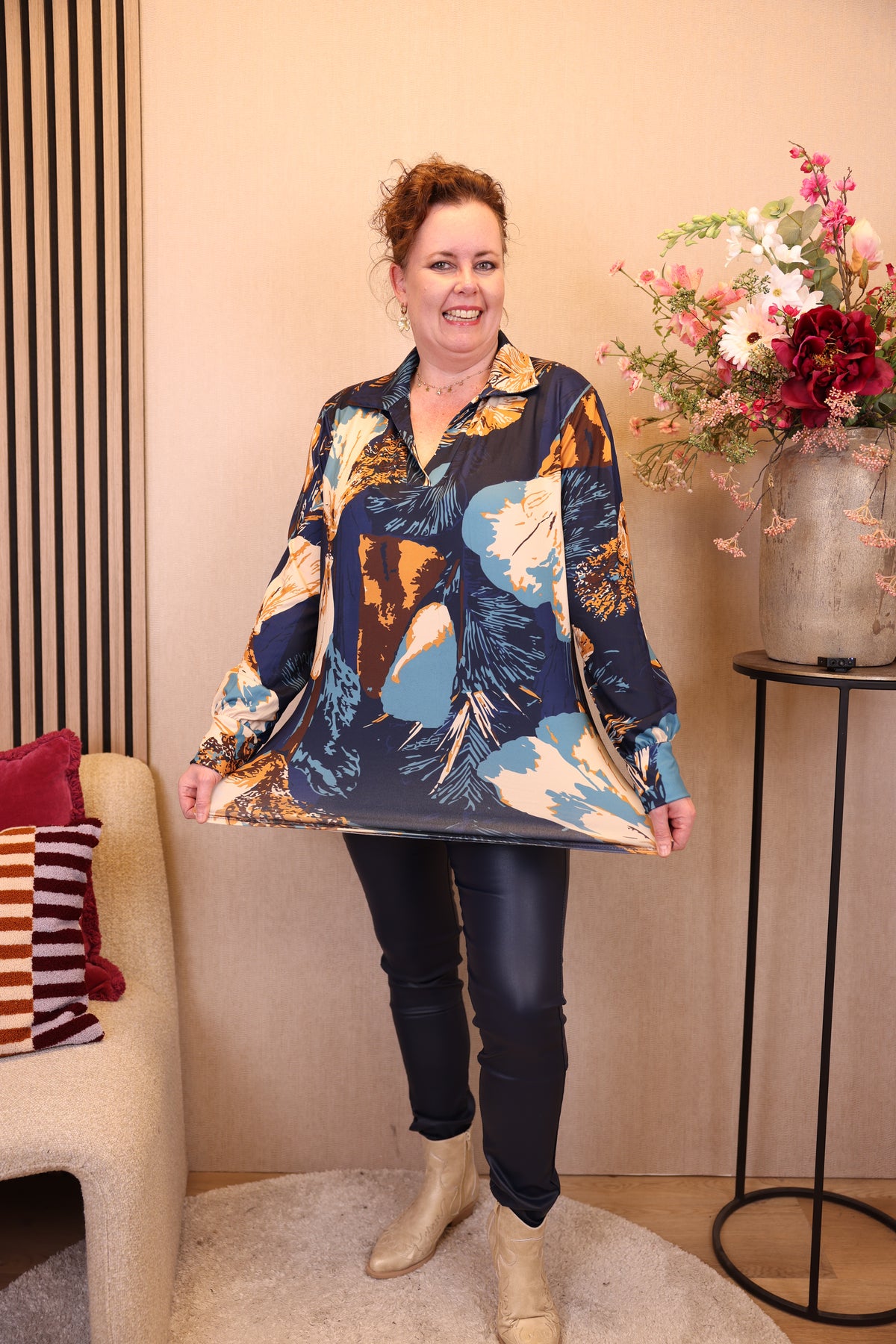 Annet | Blouse navy met kraagje viscose 38 - 58