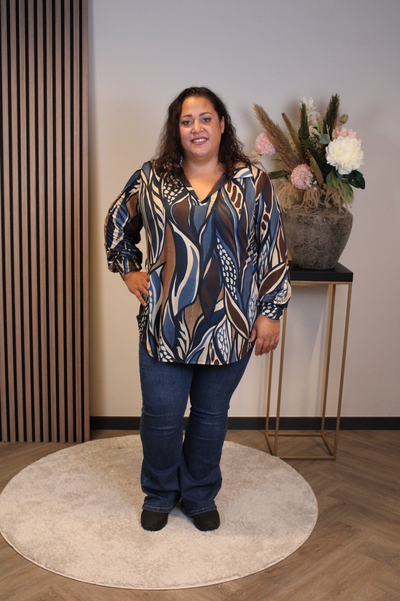 Mona | Blouse met kraagje blauw 48 t/m 52