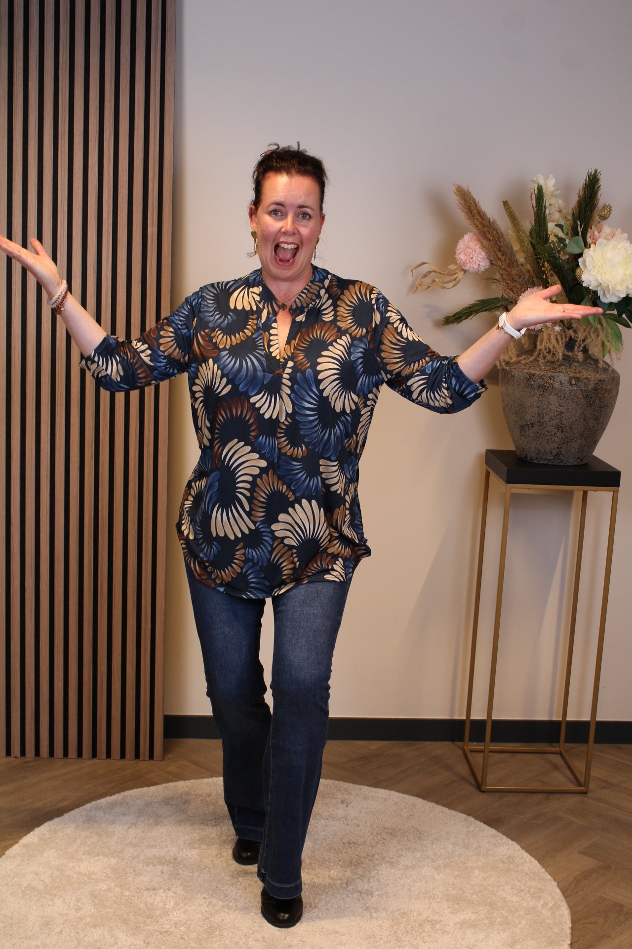 Margriet | Blouse blauw lange mouw 48 t/m 52