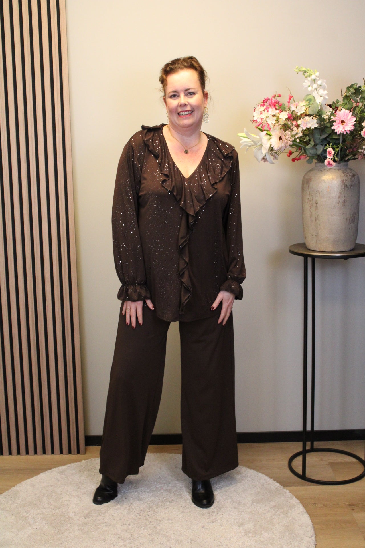 Sabine | Glitter blouse bruin