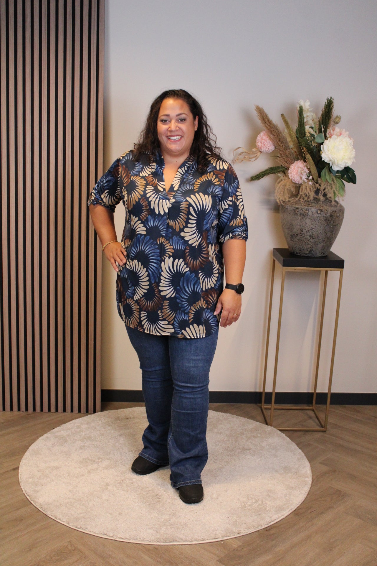 Margriet | Blouse blauw lange mouw 48 t/m 52