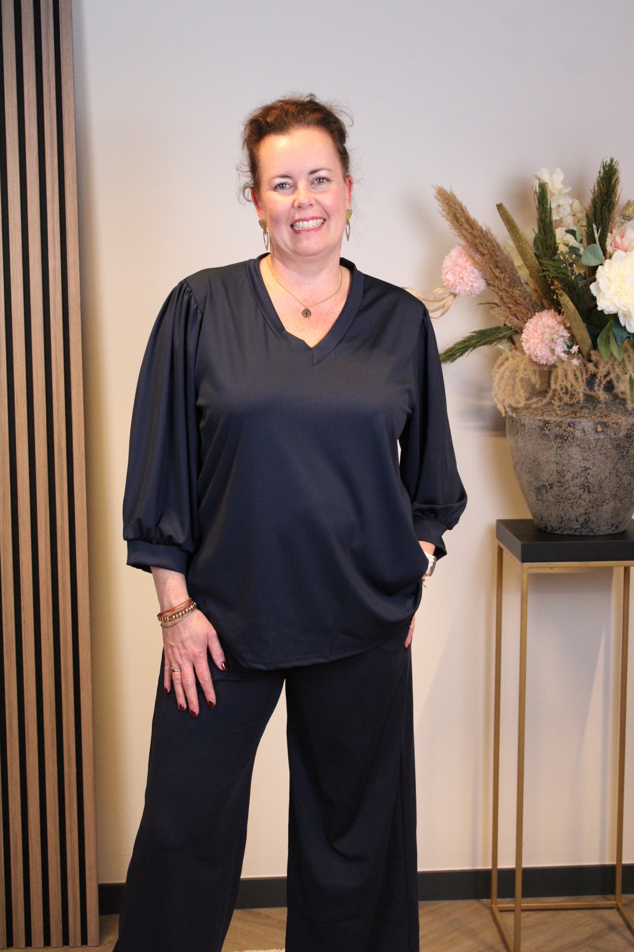Silke | Top navy blauw 3/4-mouw 40 t/m 44