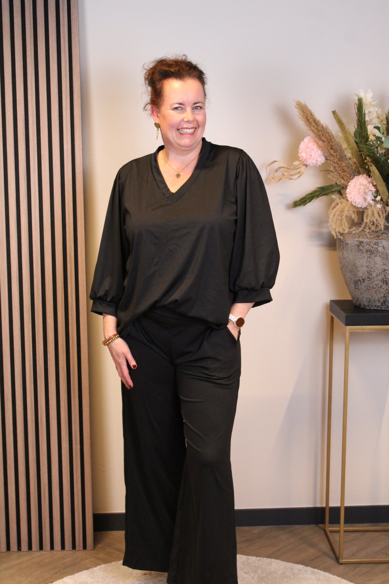 Silke | Top zwart 3/4-mouw 40 t/m 44