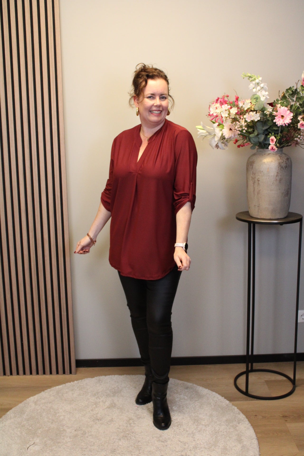 Mara | Blouse bordeaux lange mouw 52 t/m 58