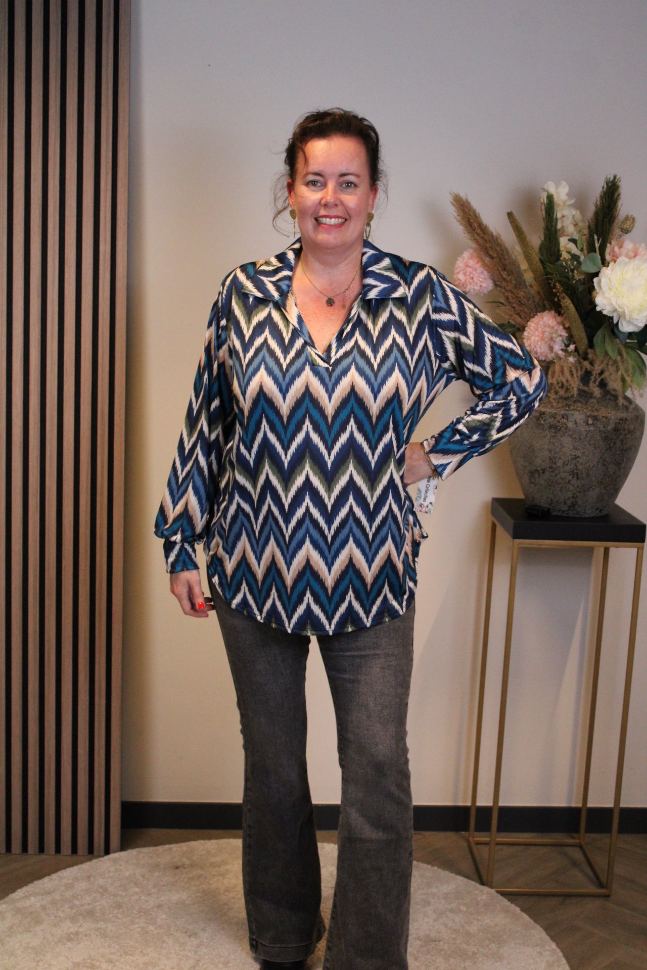 Sietske | Blouse blauw met kraagje 38 t/m 48