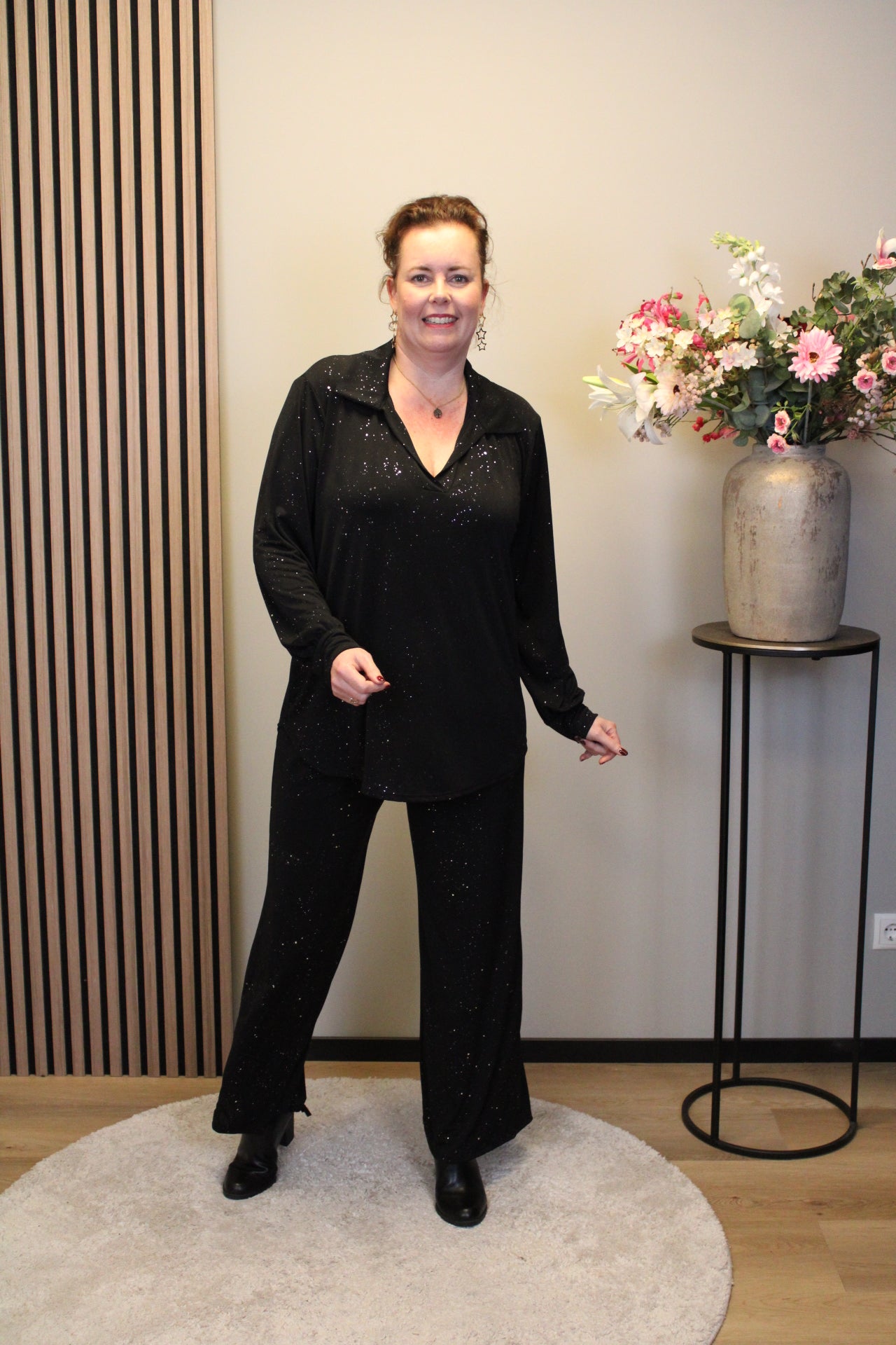 Luna glitter | Blouse zwart met kraagje 52 t/m 58