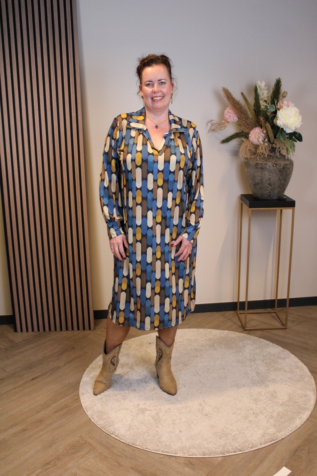 Sabine | Jurk blauw met kraagje 46 t/m 50