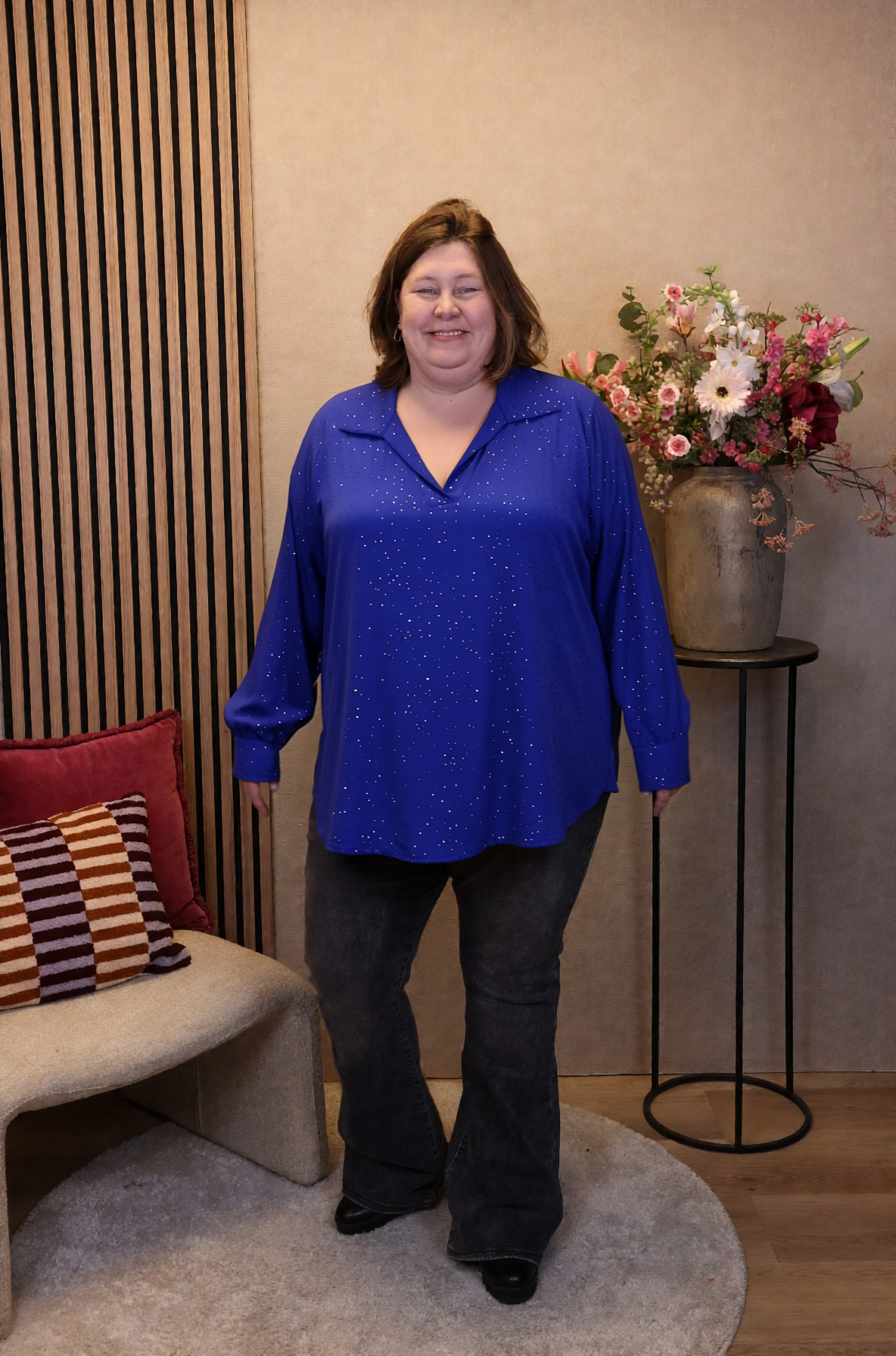 Luna | Glitter blouse kobalt met kraagje