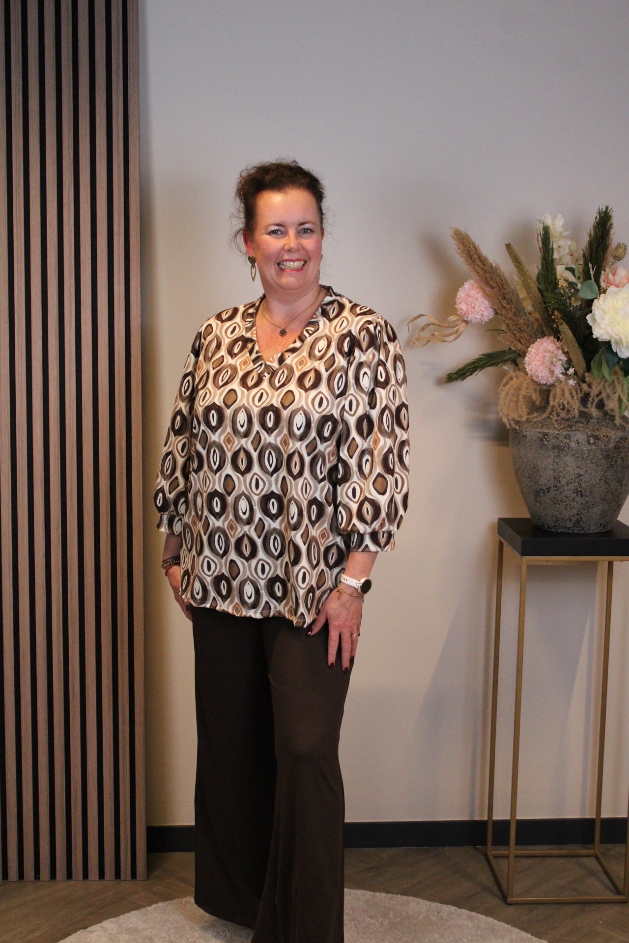 Janneke | Top bruin 3/4-mouw 40 t/m 44