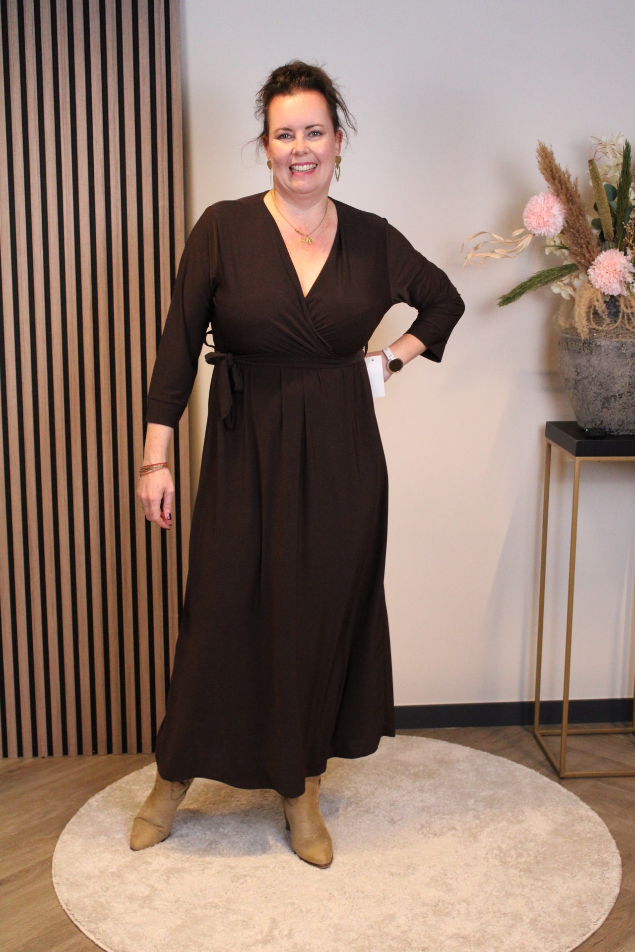 Fresia | Jurk bruin lange mouw 38 t/m 44