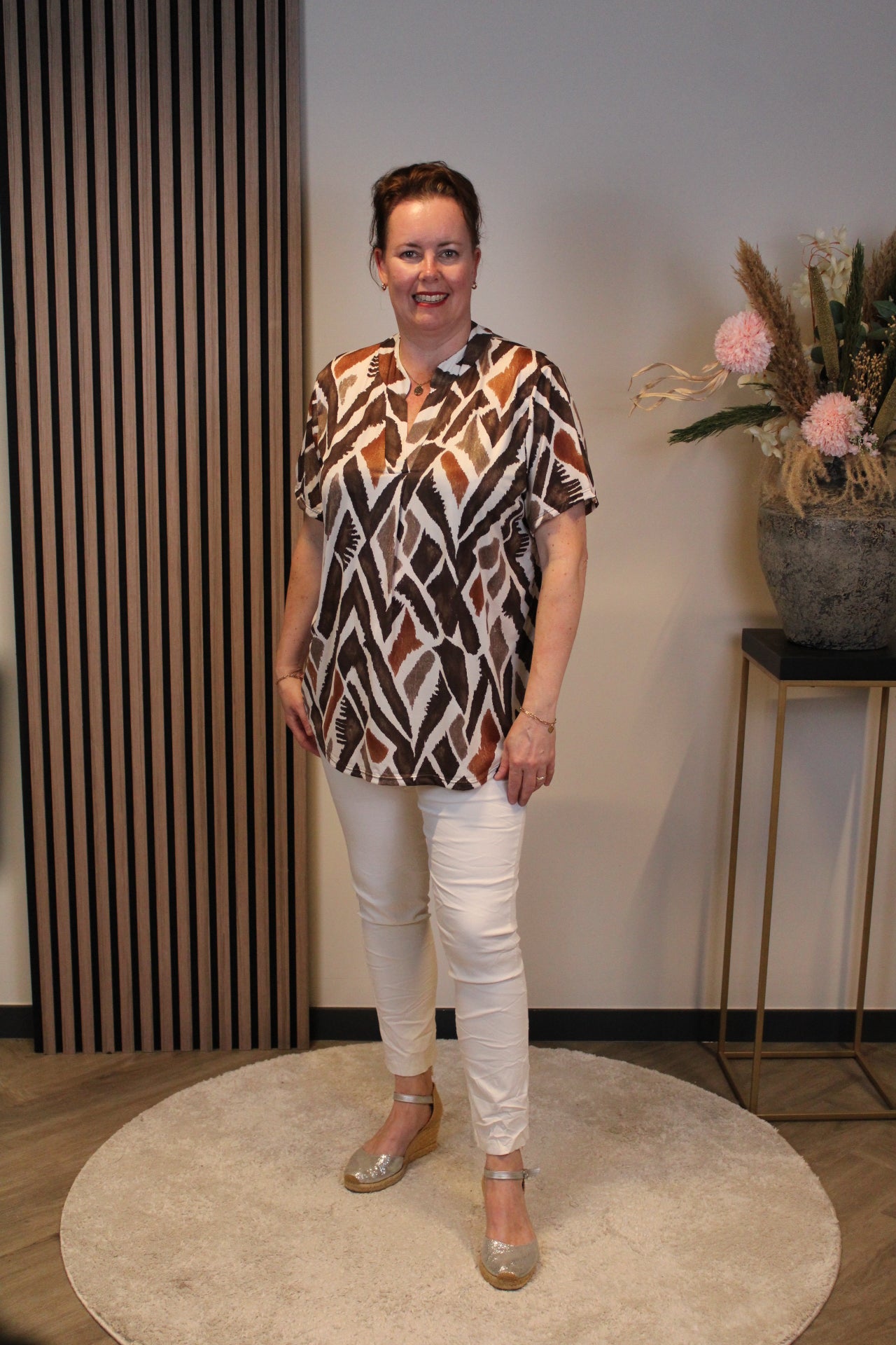 Hannah | Blouse bruin korte mouw 38 t/m 48