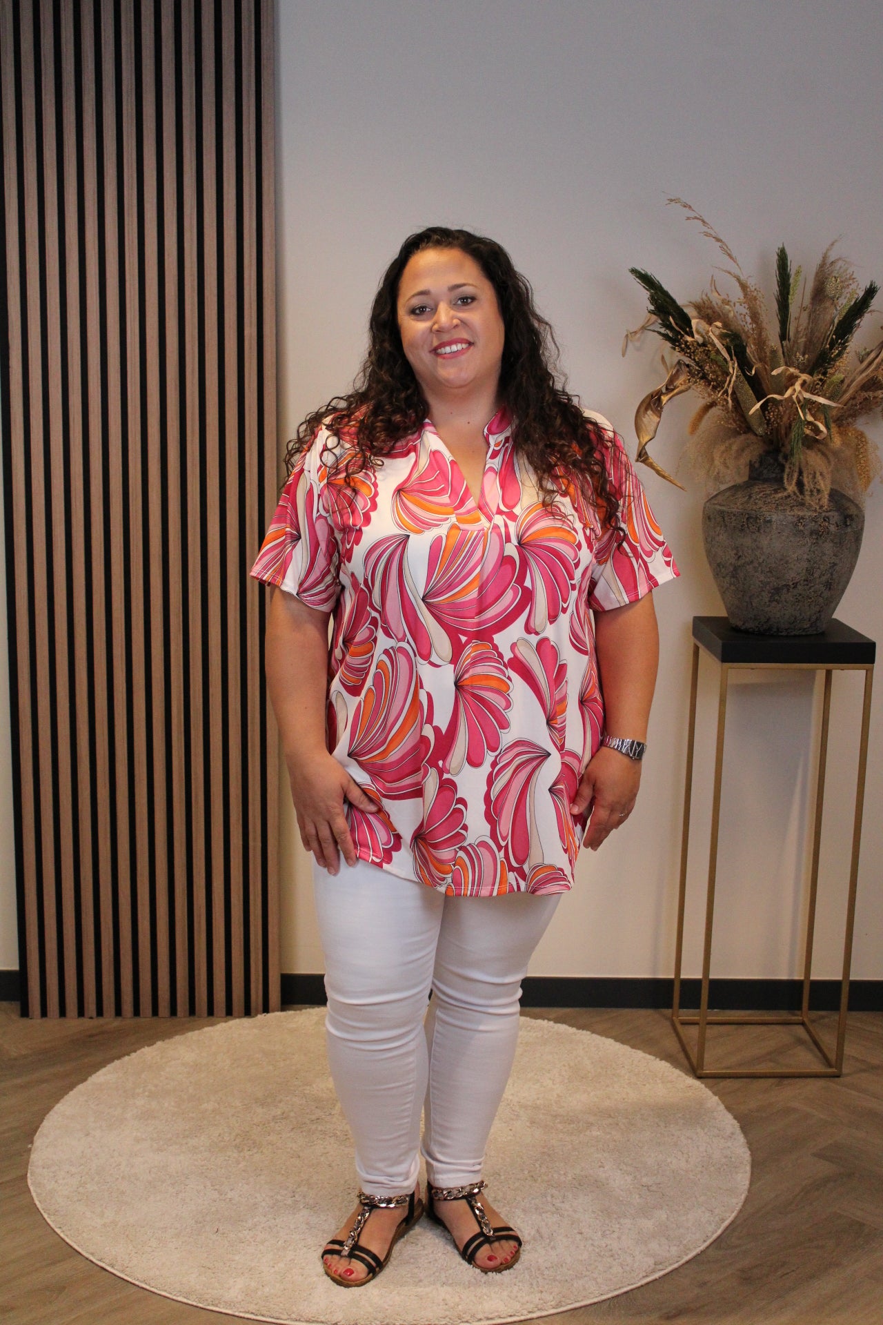 Flora | Blouse roze korte mouw 48 t/m 52