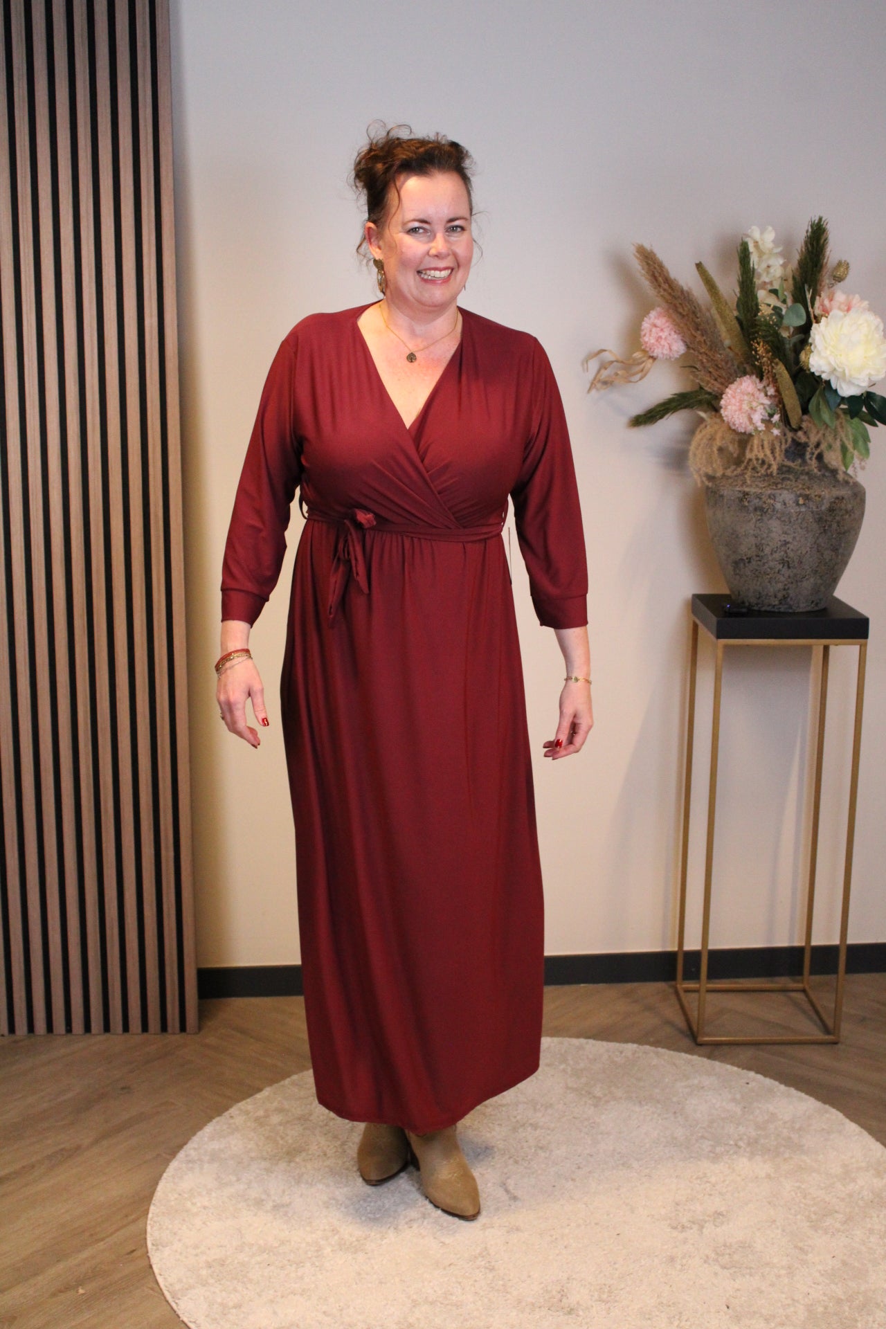 Fresia | Jurk bordeaux lange mouw 46 t/m 50