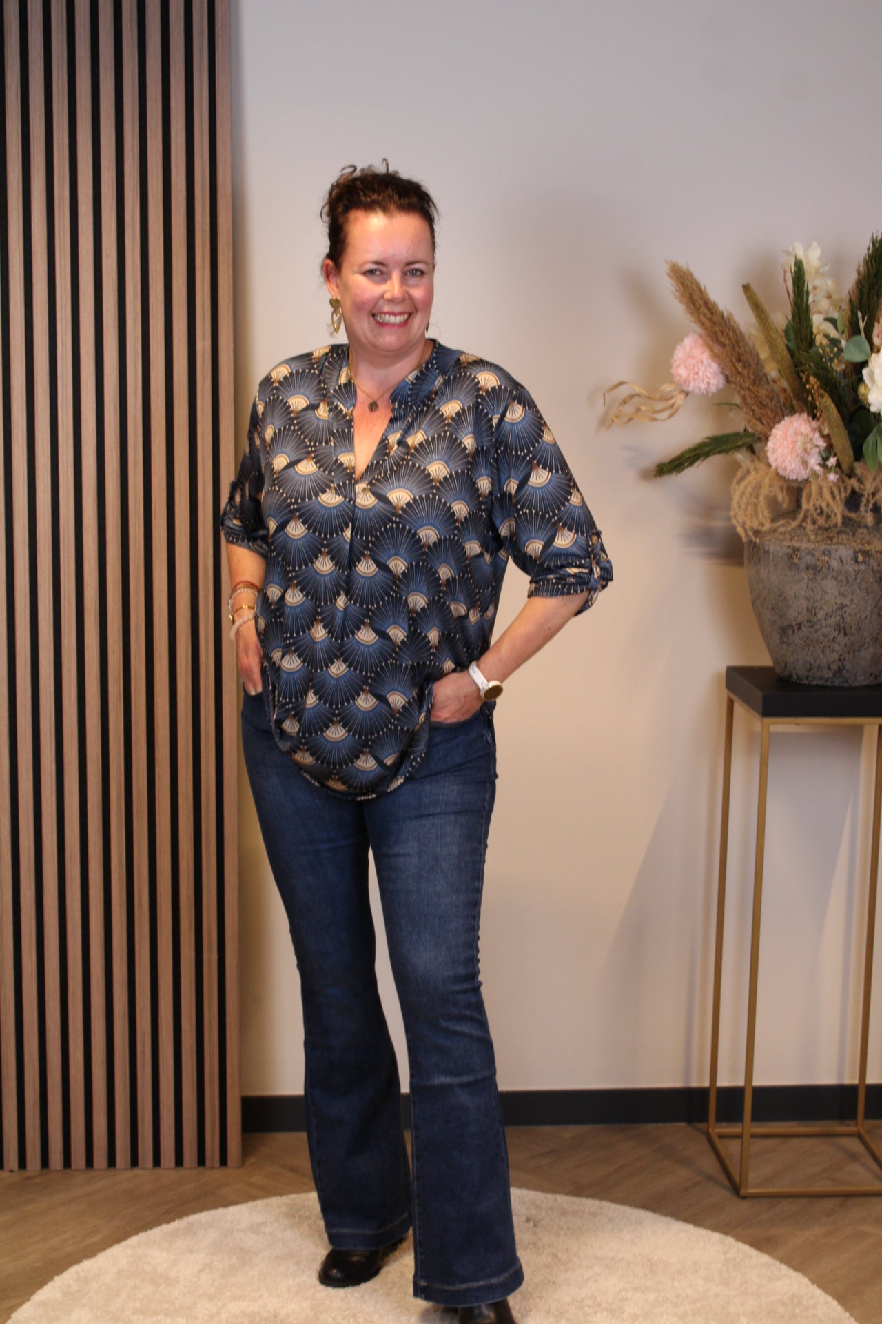Dora | Blouse blauw lange mouw 48 t/m 52