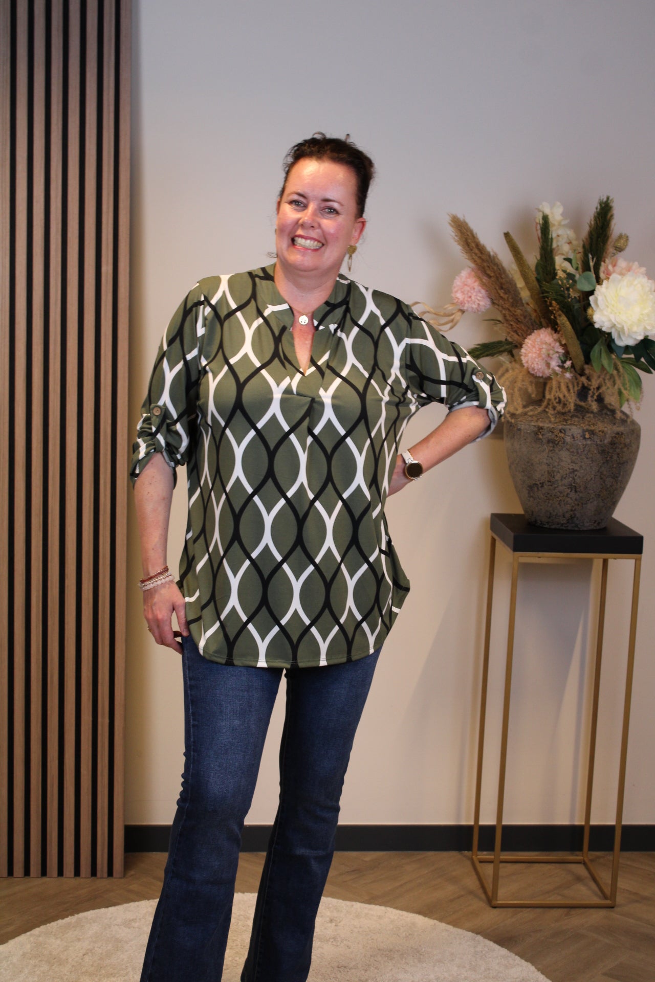 Hannah | Blouse groen lange mouw 38 t/m 48