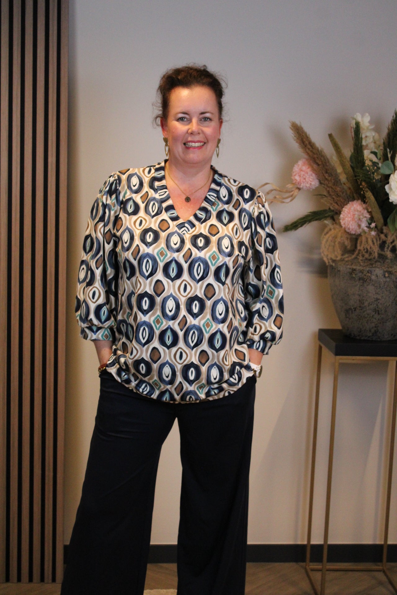 Janneke | Top blauw 3/4-mouw 40 t/m 44