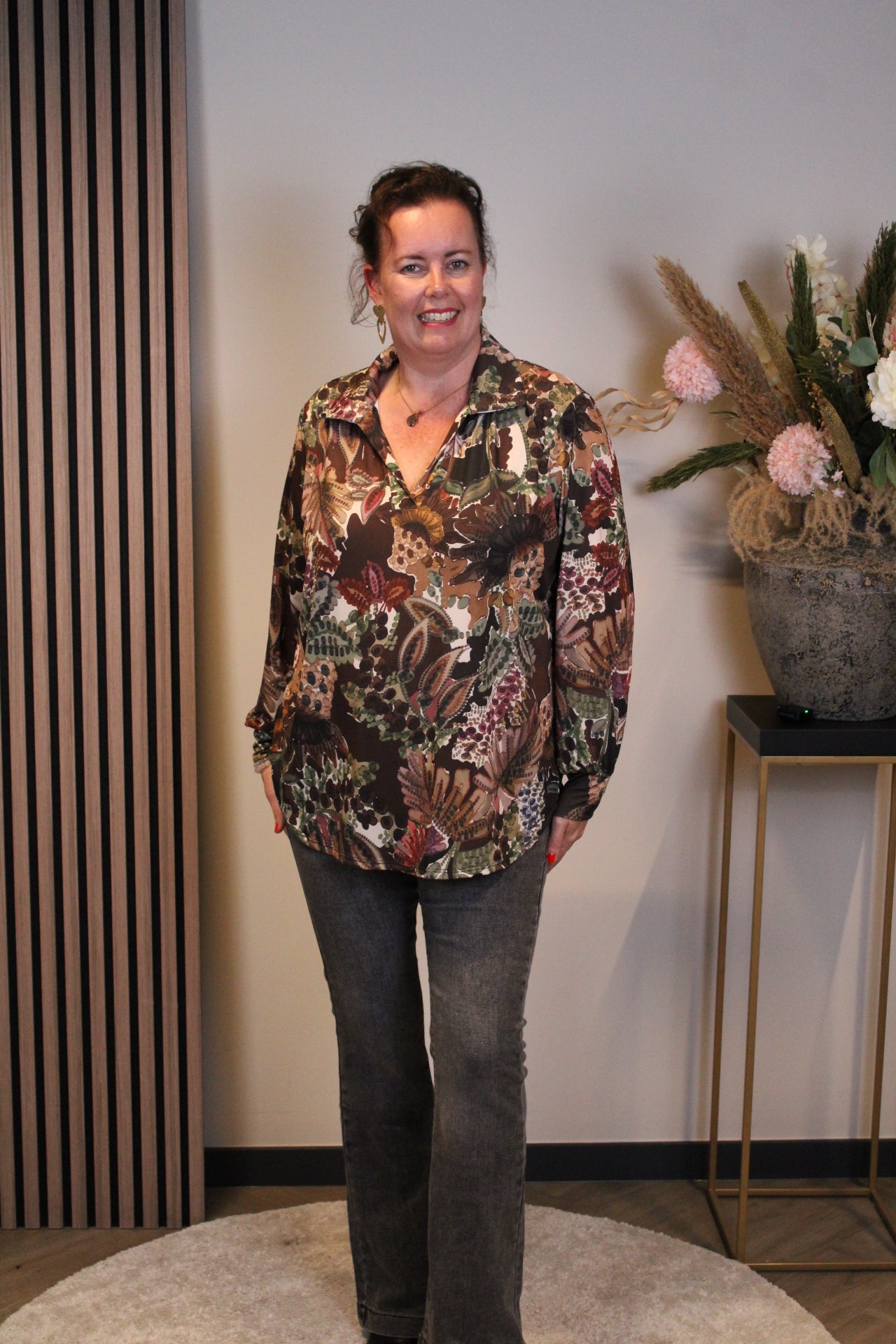 Helena | Blouse bruin met kraagje 48 t/m 52