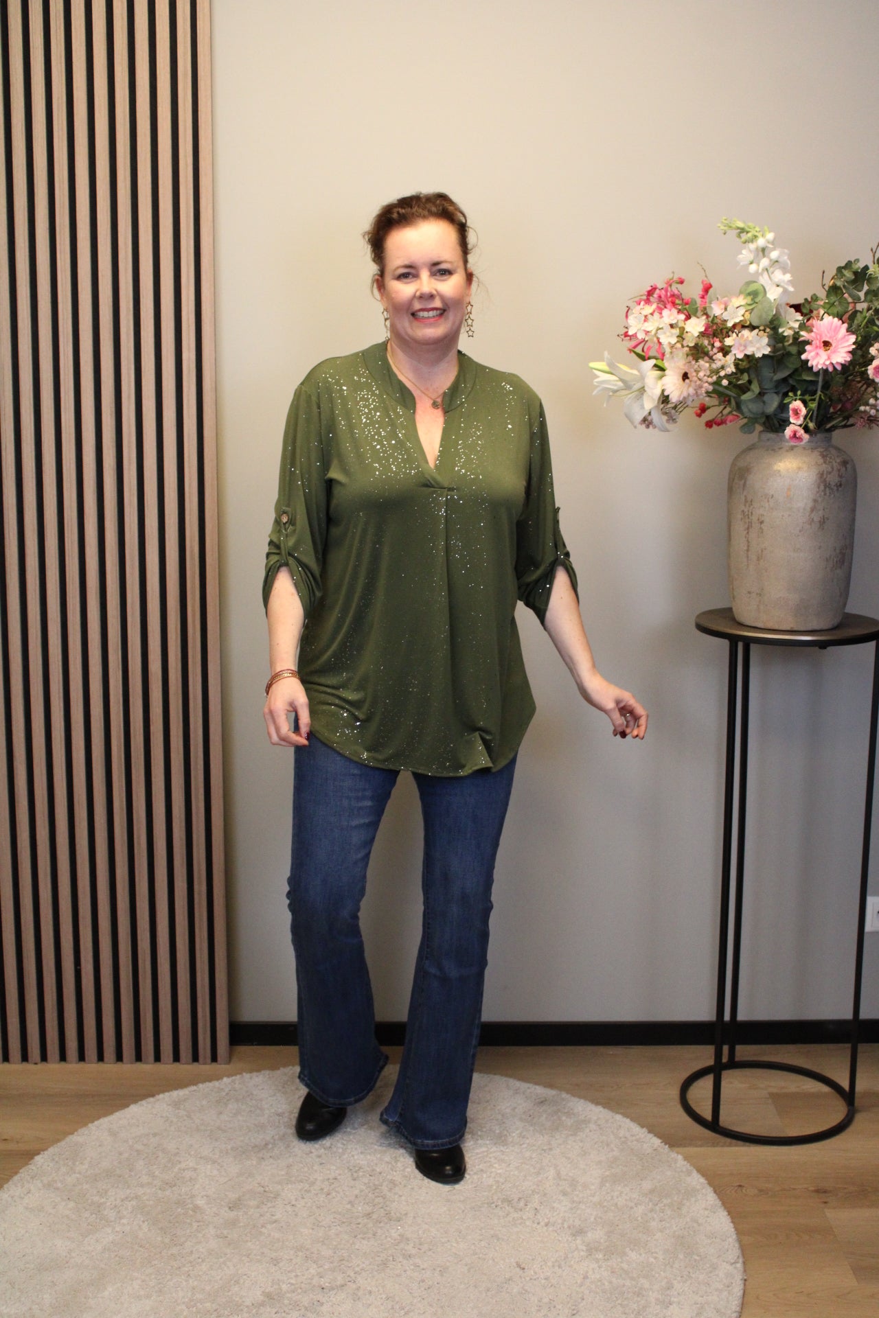 Mieke glitter | Blouse groen met lange mouw 52 t/m 58