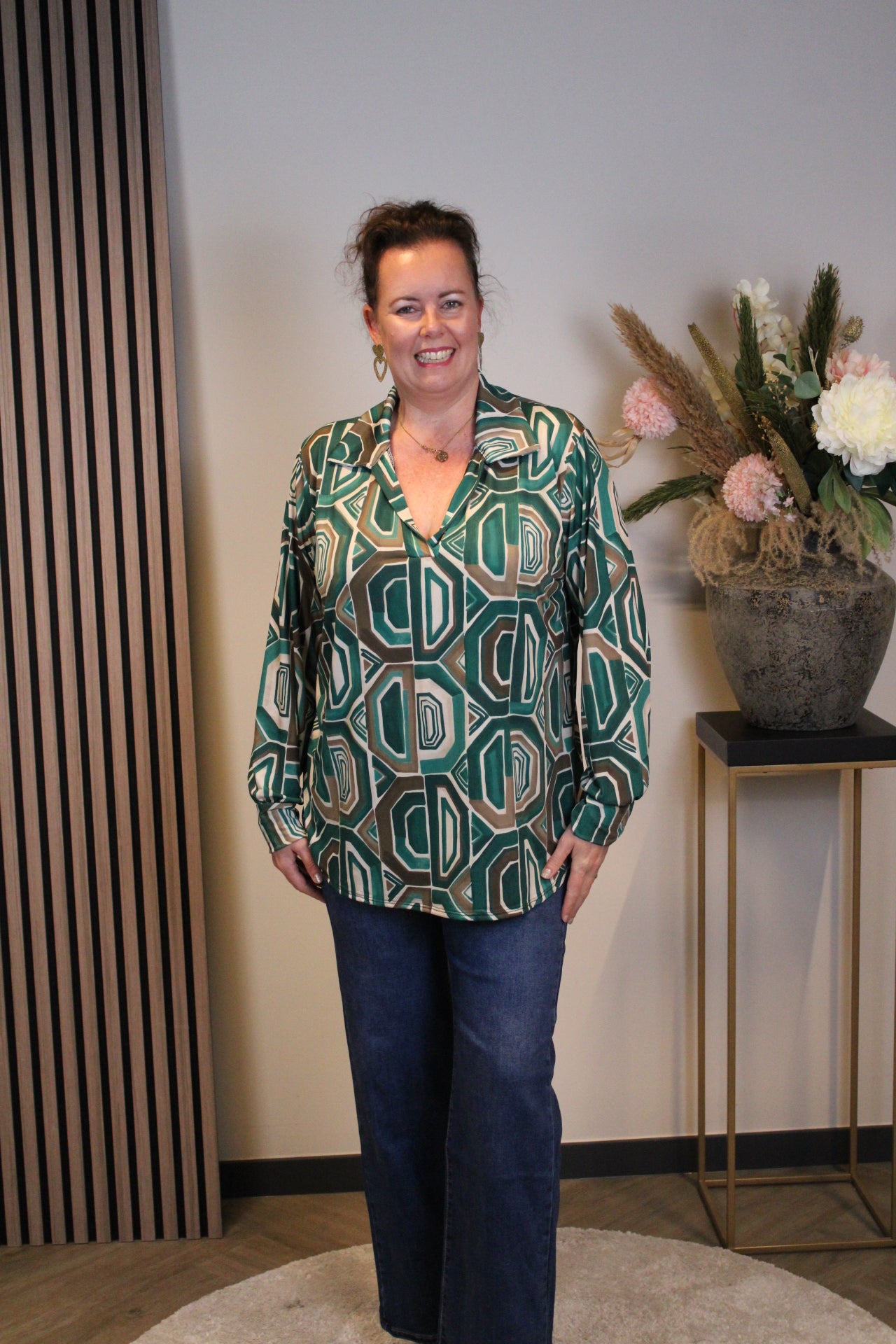 Eefje | Blouse met kraagje groen 48 t/m 52