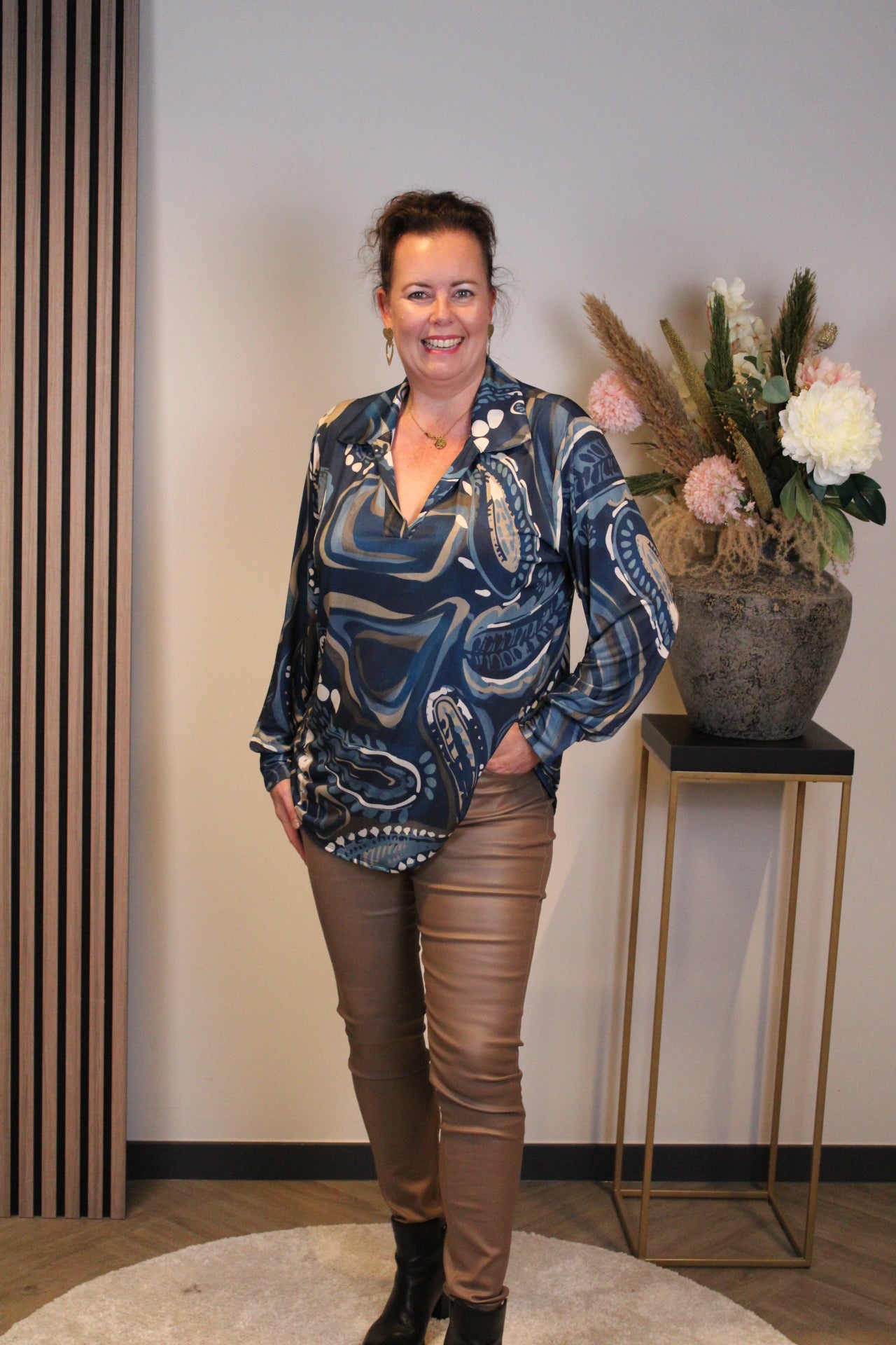 Helma | Blouse met kraagje blauw 48 t/m 52