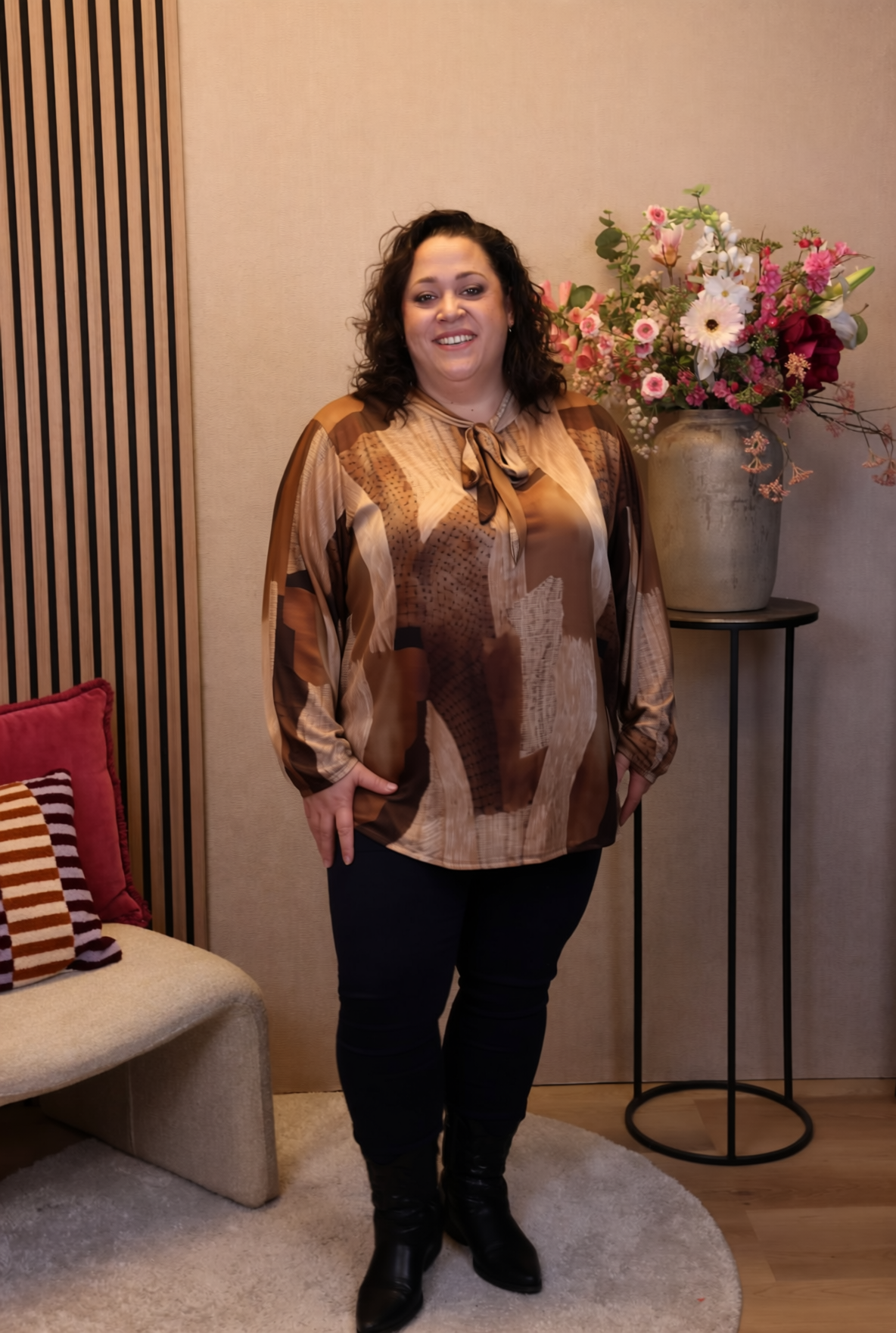 Karlijn | Blouse bruin met strik