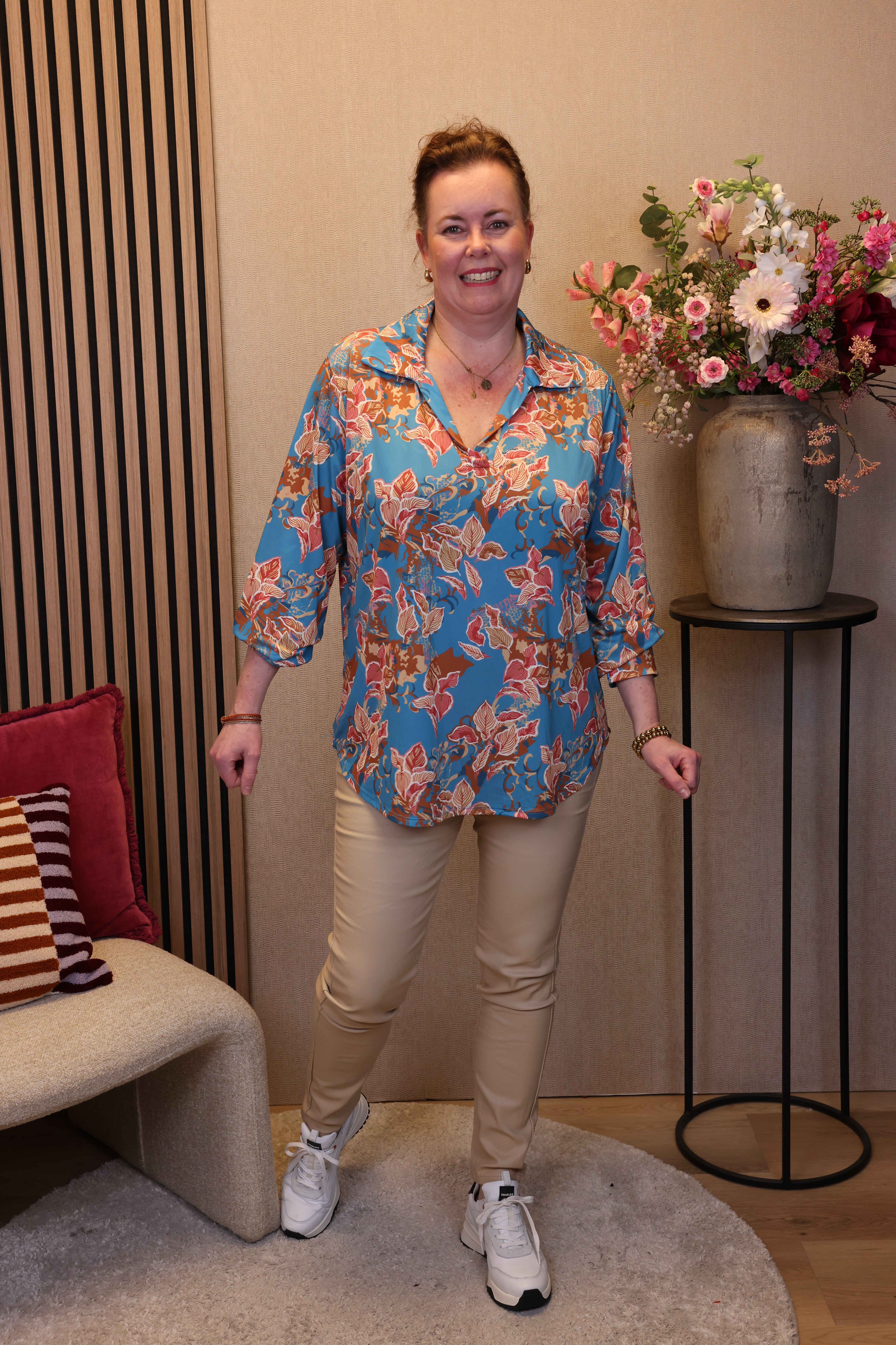 Mirre | Blouse aqua met kraagje