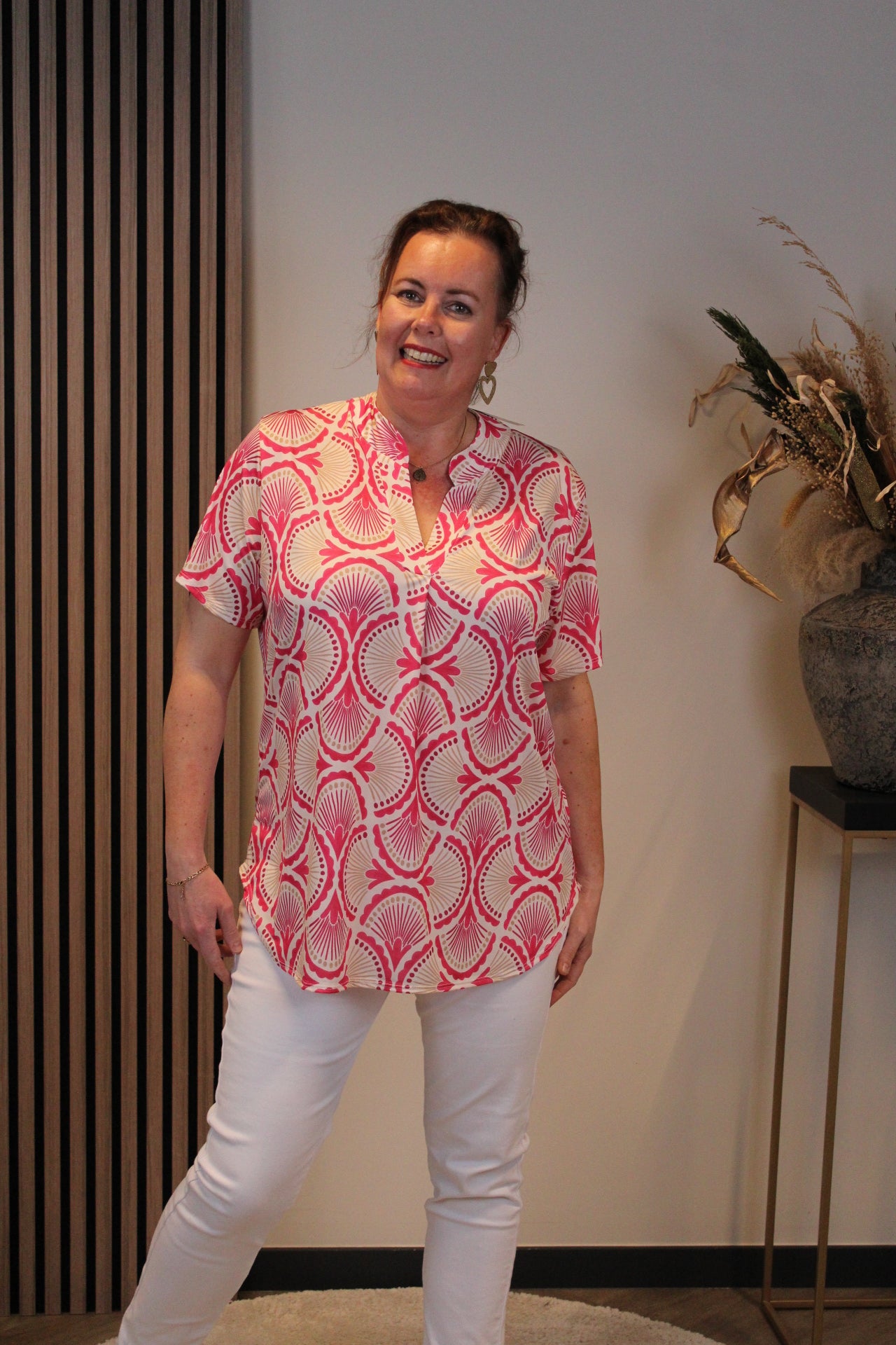 Jade | Blouse roze korte mouw 48 t/m 52