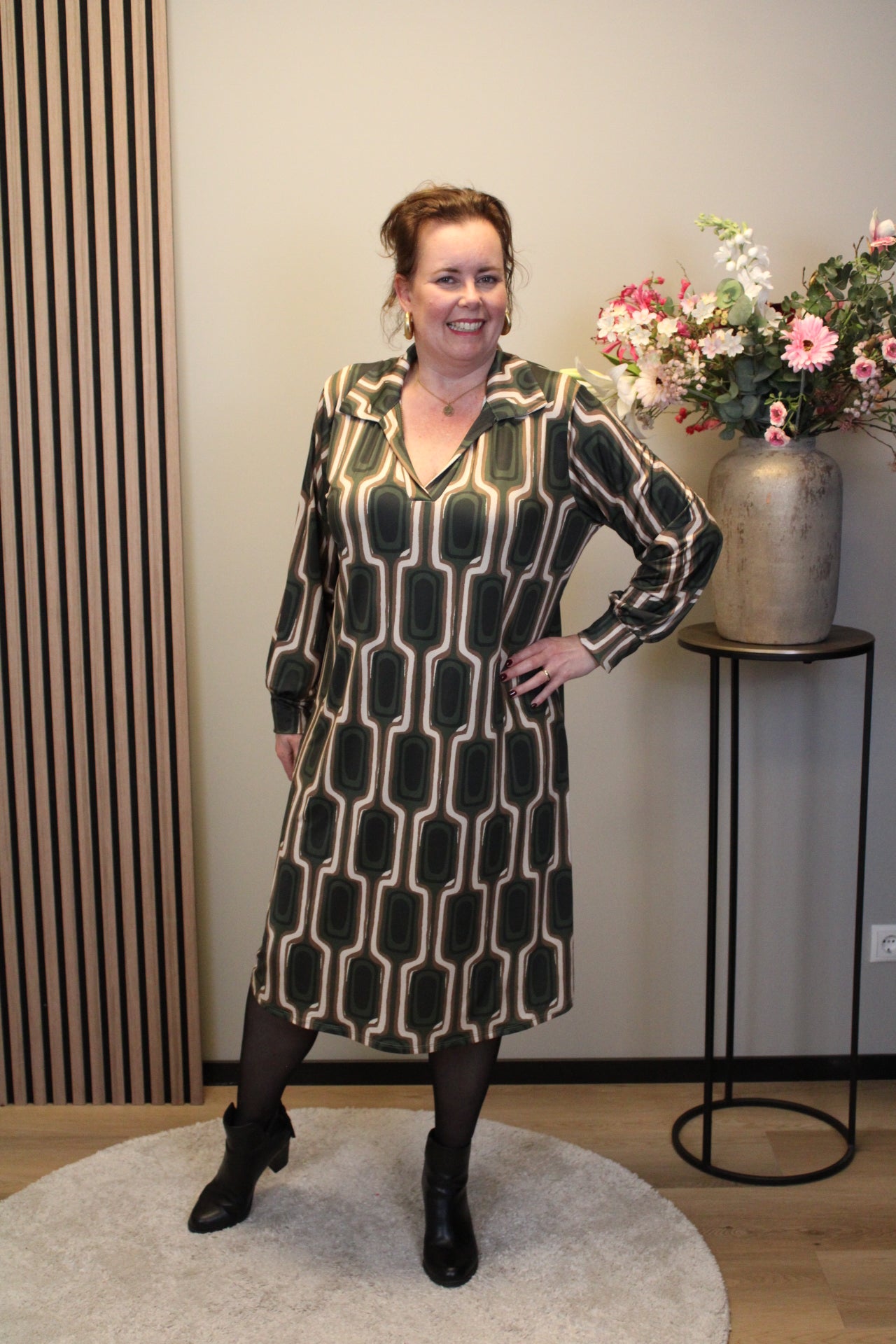 Hazel | Jurk groen met kraagje 38 t/m 46