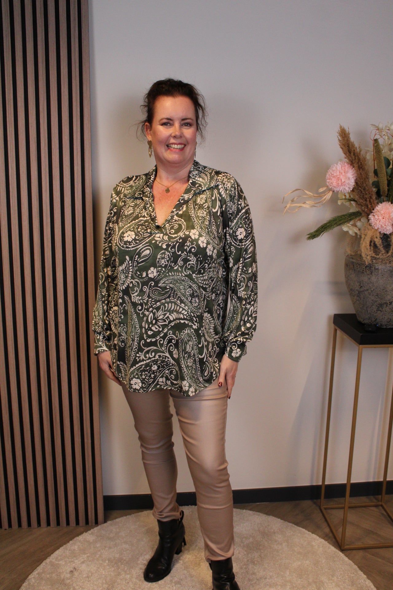 Nika | Blouse met kraagje groen 48 t/m 52