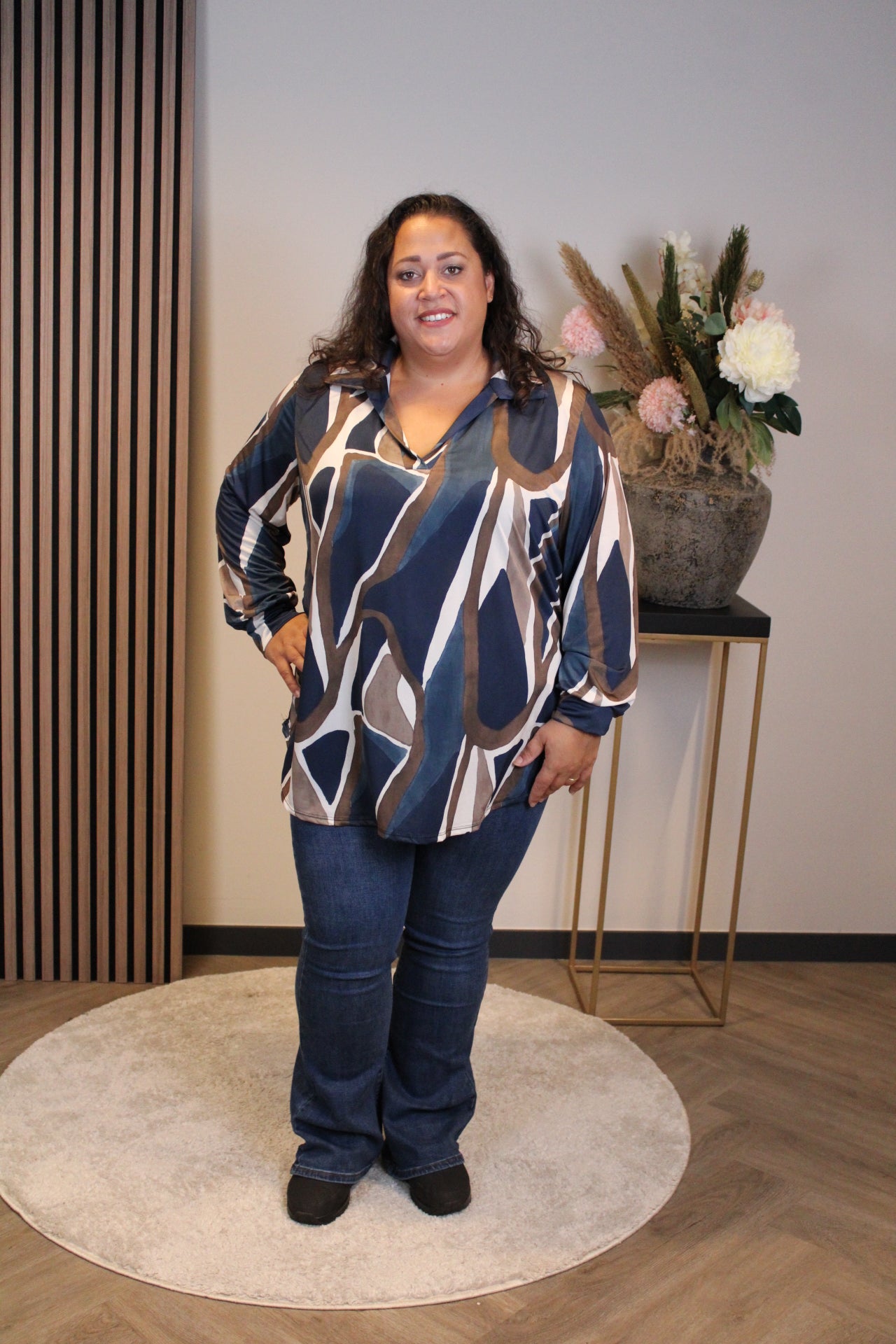 Florien | Blouse blauw met kraagje 48 t/m 52