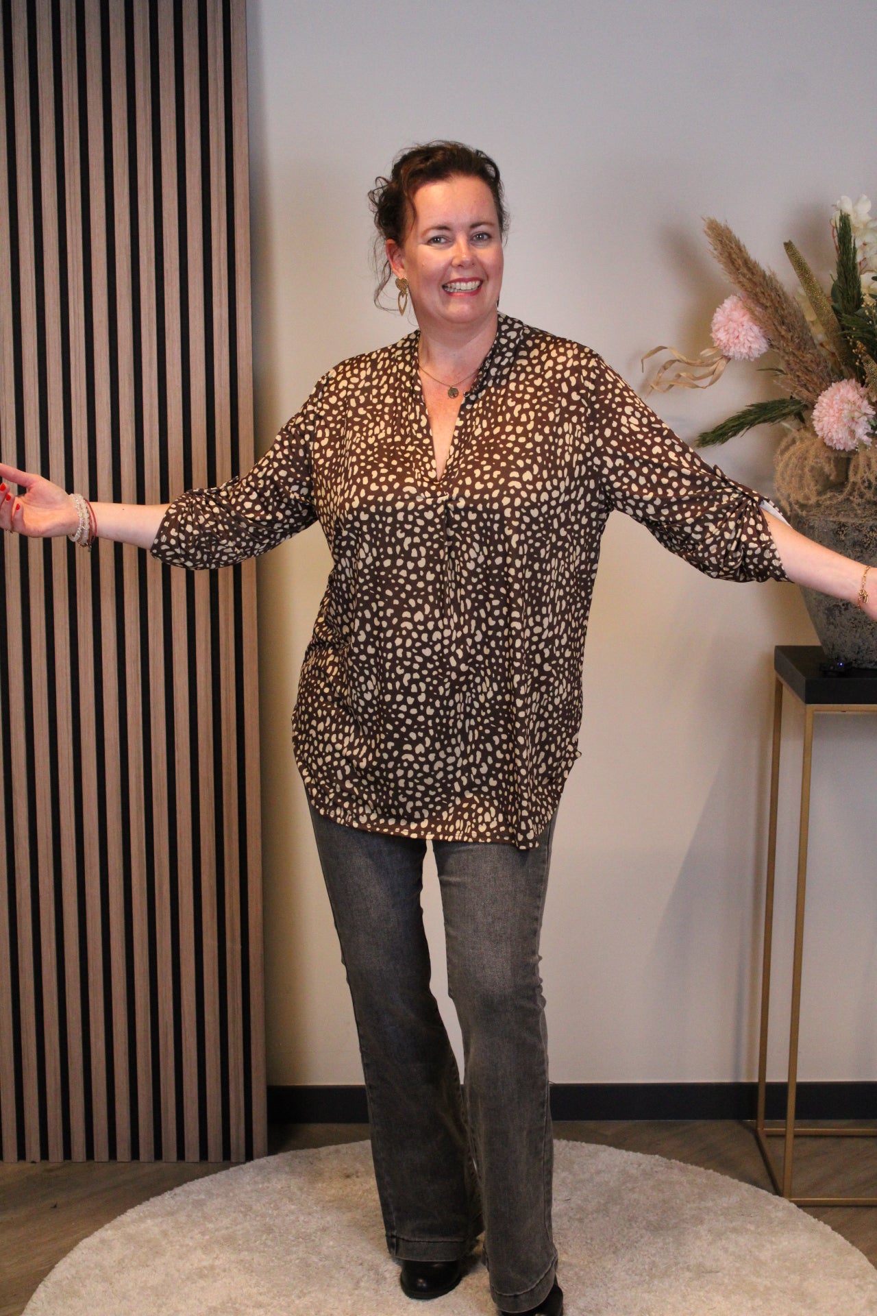 Frieda | Blouse bruin lange mouw 38 t/m 48
