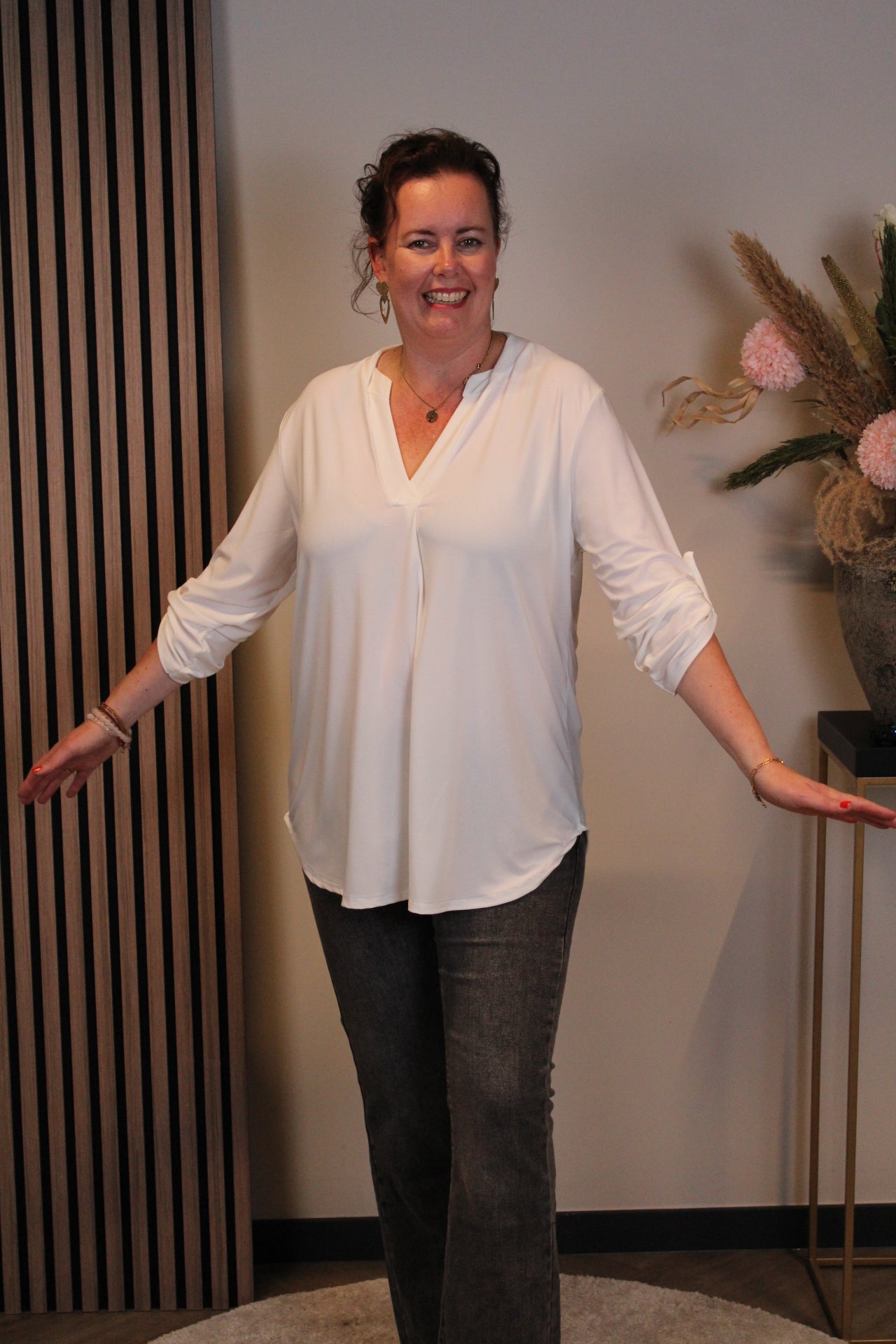 Mara | Blouse wit lange mouw 38 t/m 48